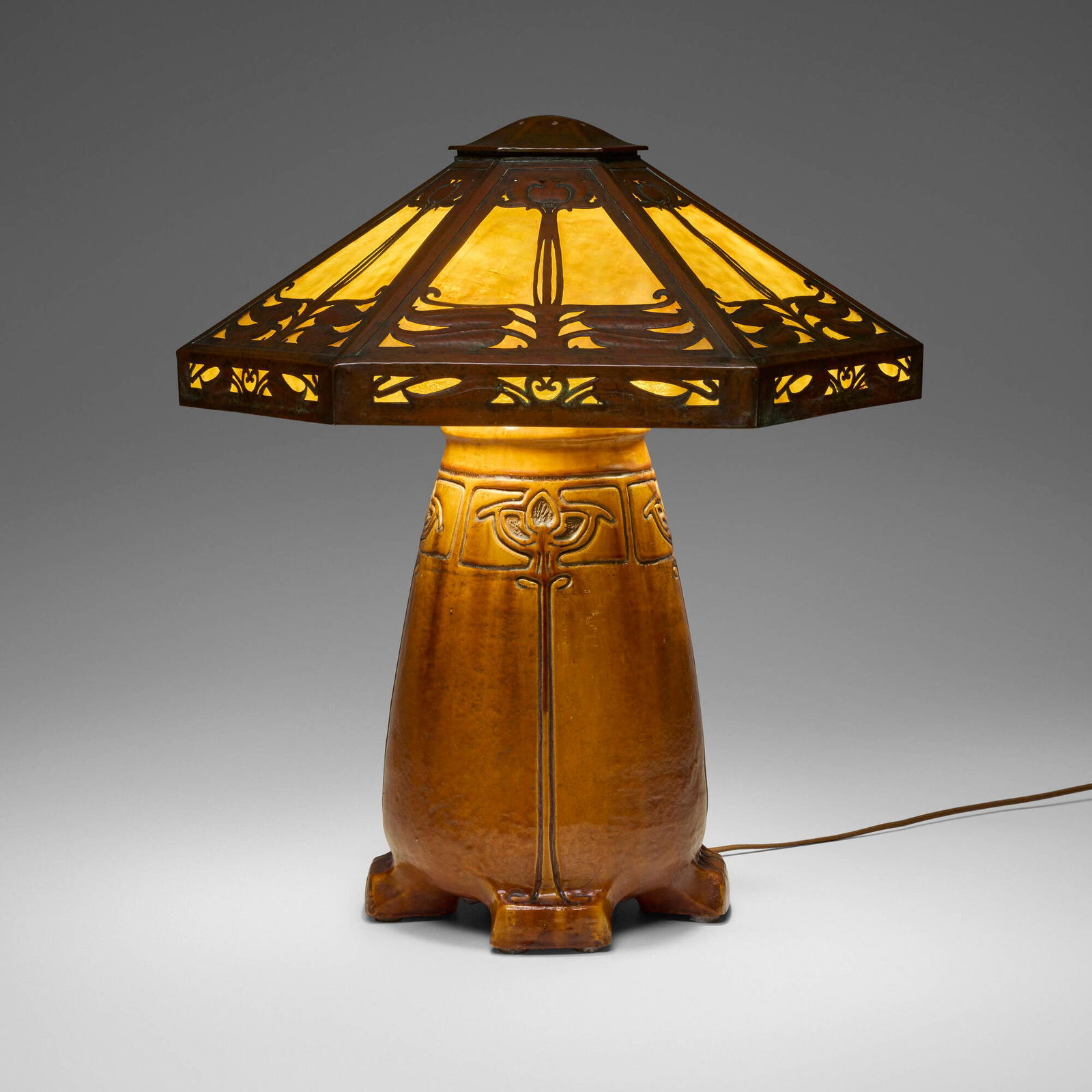 Ernest Batchelder and Douglas Donaldson, Important and Rare table lamp with foliate motifs (1 of 5)