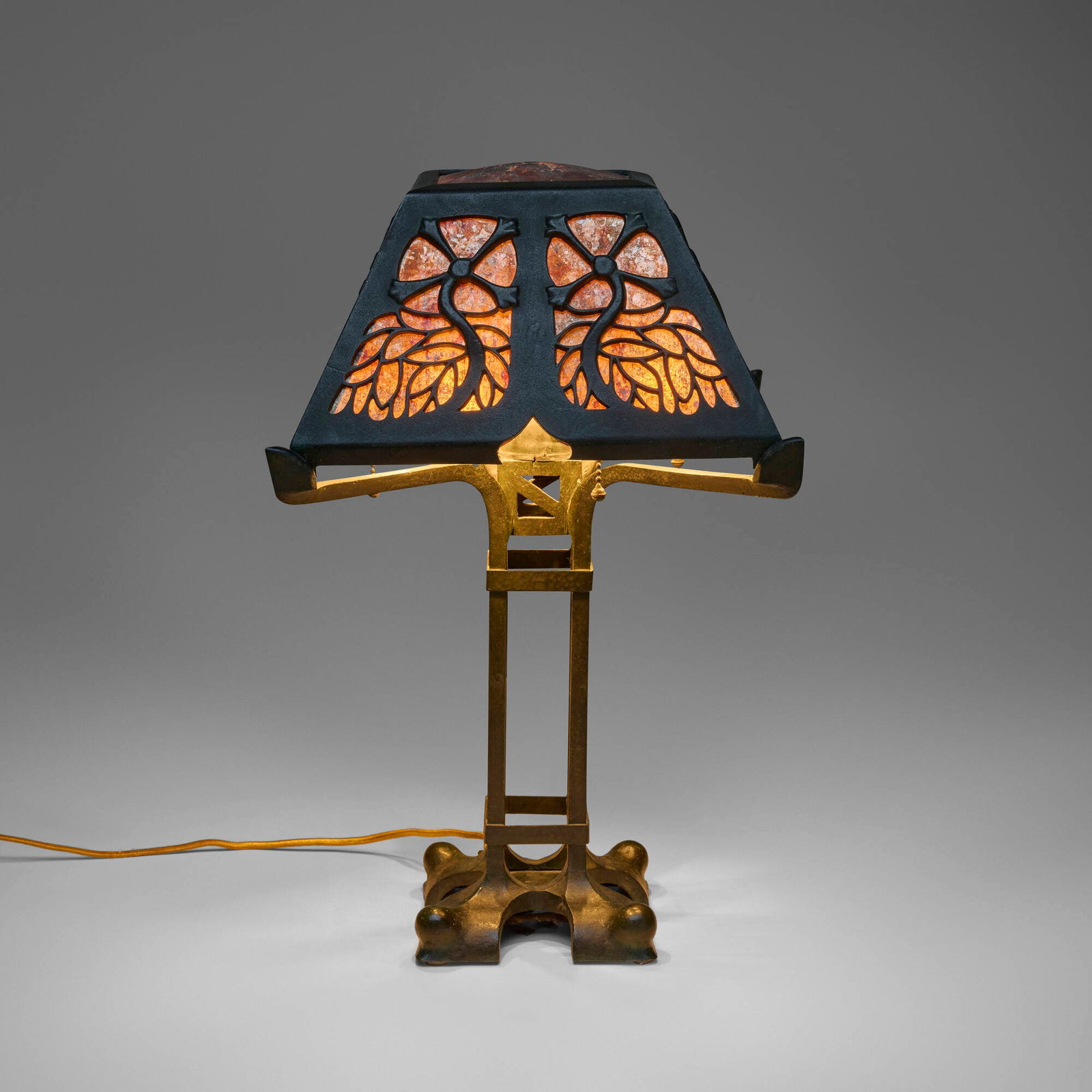 Arts & Crafts, Overlay table lamp with stylized flowers (1 of 4)