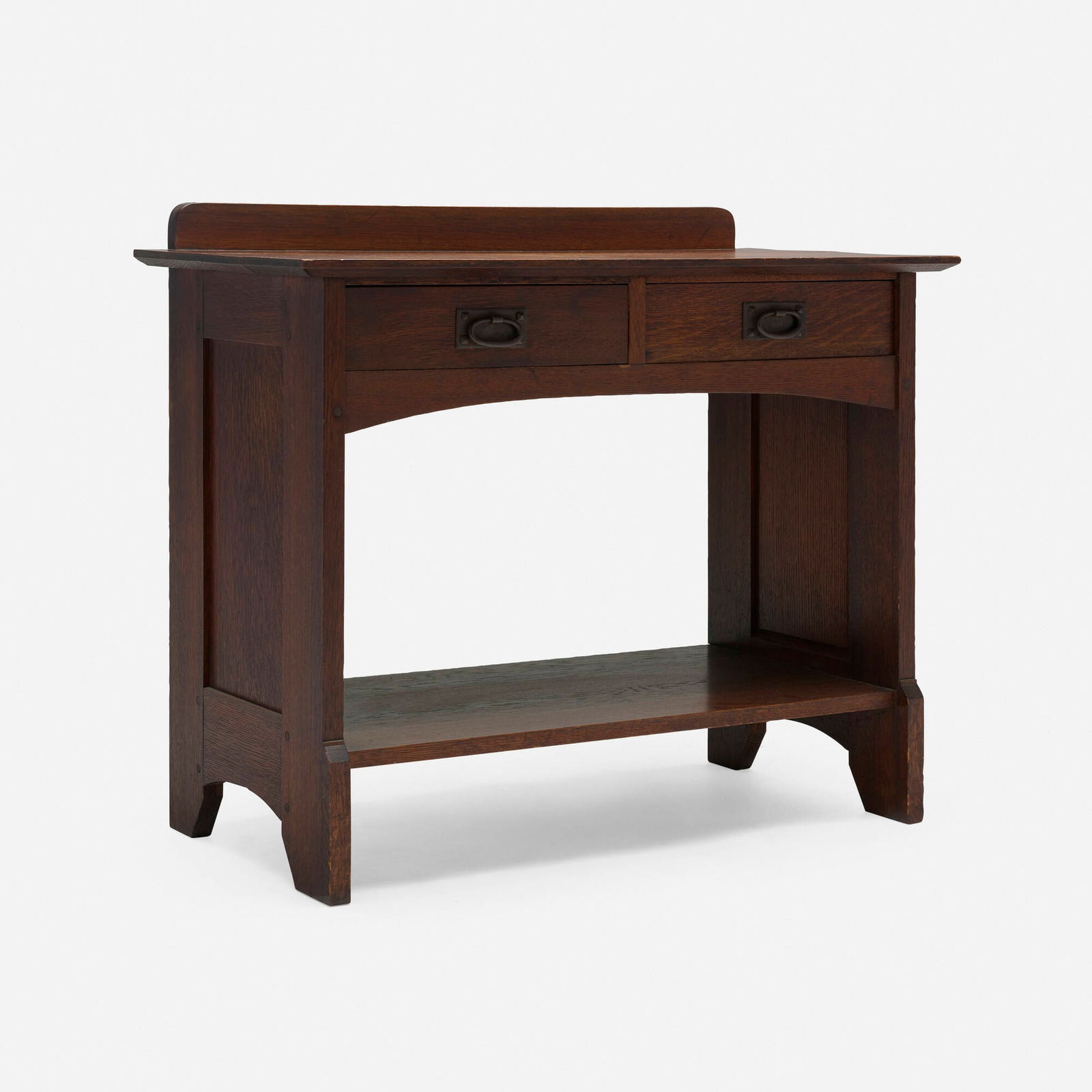 L. & J.G. Stickley from the Onondaga Shops, Early server, model 617: L. & J.G. Stickley from the Onondaga Shops Early server, model 617 USA, c. 1904 oak, iron 32.5 h x 36 w x 18 d in (83 x 91 x 46 cm) Server features two drawers and Gustav Stickley hardware,