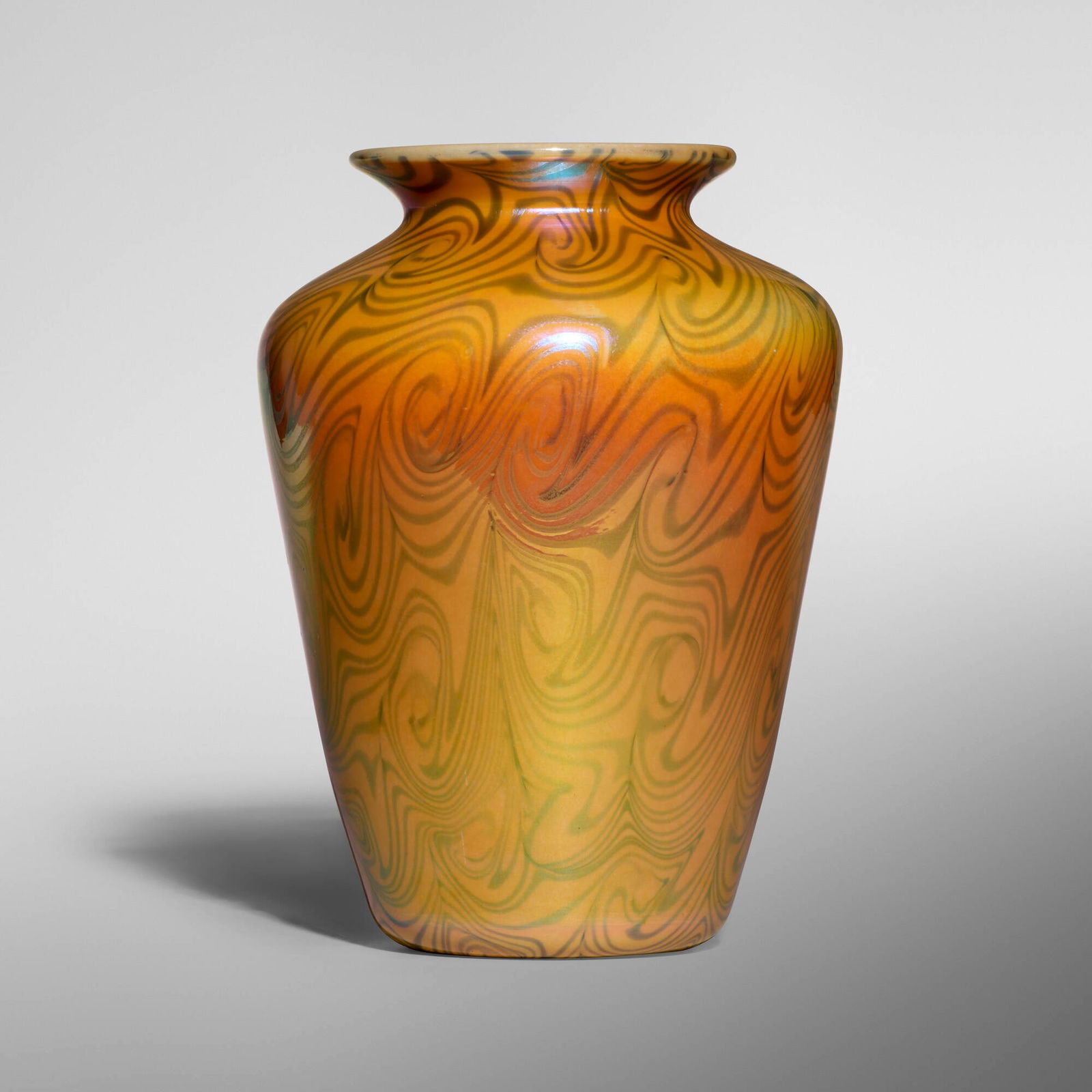 Imperial Glass Company, Free Hand King Tut vase: Imperial Glass Company Free Hand King Tut vase USA, c. 1925hand-blown glass 7.5 h x 5.25 dia in (19 x 13 cm) This work will ship from Lambertville, New Jersey.