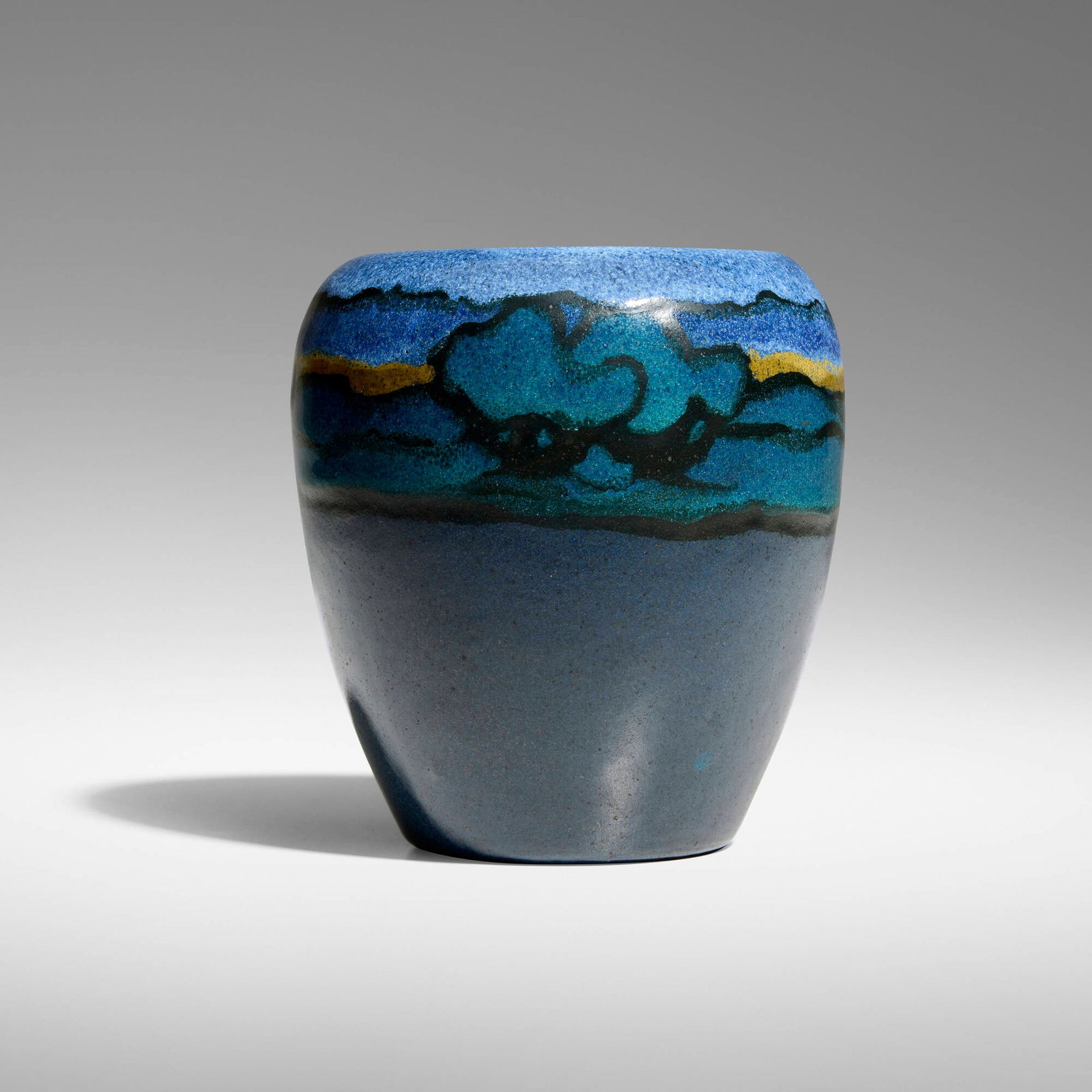 Saturday Evening Girls, Vase with landscape: Saturday Evening Girls Vase with landscape USA, 1926 glazed earthenware 4.75 h x 4.5 dia in (12 x 11 cm) Glazed manufacturer's mark and date to underside 'S.E.G. 7-26'. This work will ship from