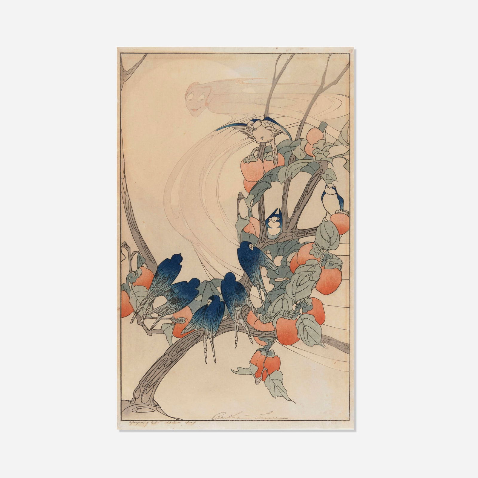 Bertha Lum, South Wind (A Merry Little Breeze): Bertha Lum South Wind (A Merry Little Breeze) 1920 / 1921 woodcut in colors image: 15.75 h x 9.875 w in (40 x 25 cm) sheet: 16.5 h x 10.375 w in (42 x 26 cm) Signed and dated to lower edge