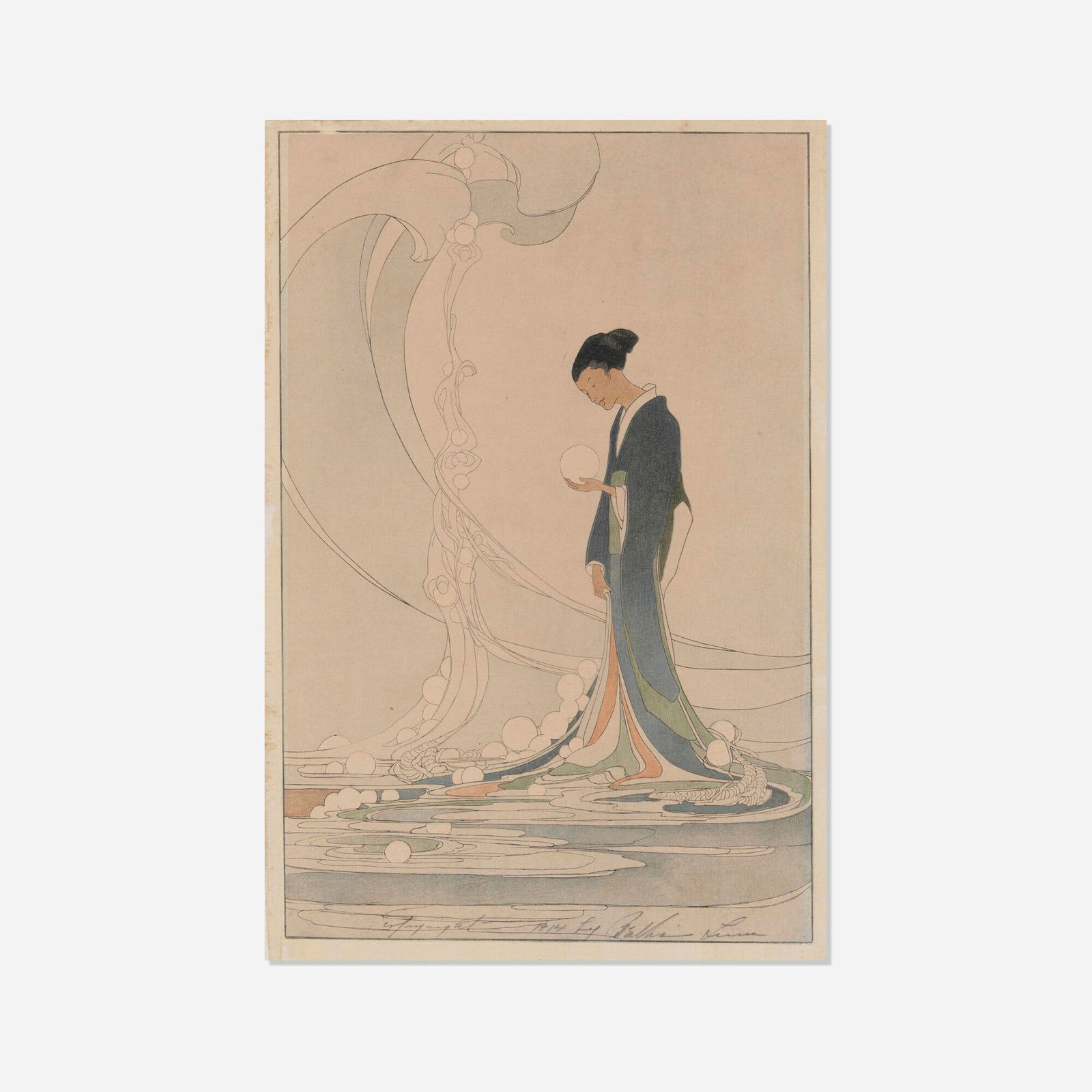 Bertha Lum, Spirit of the Sea: Bertha Lum Spirit of the Sea 1914 woodcut in colors image: 16.75 h x 11.125 w in (43 x 28 cm) sheet: 17.5 h x 11.625 w in (44 x 30 cm) Signed, dated and inscribed to lower edge 'Copyright 1914 by