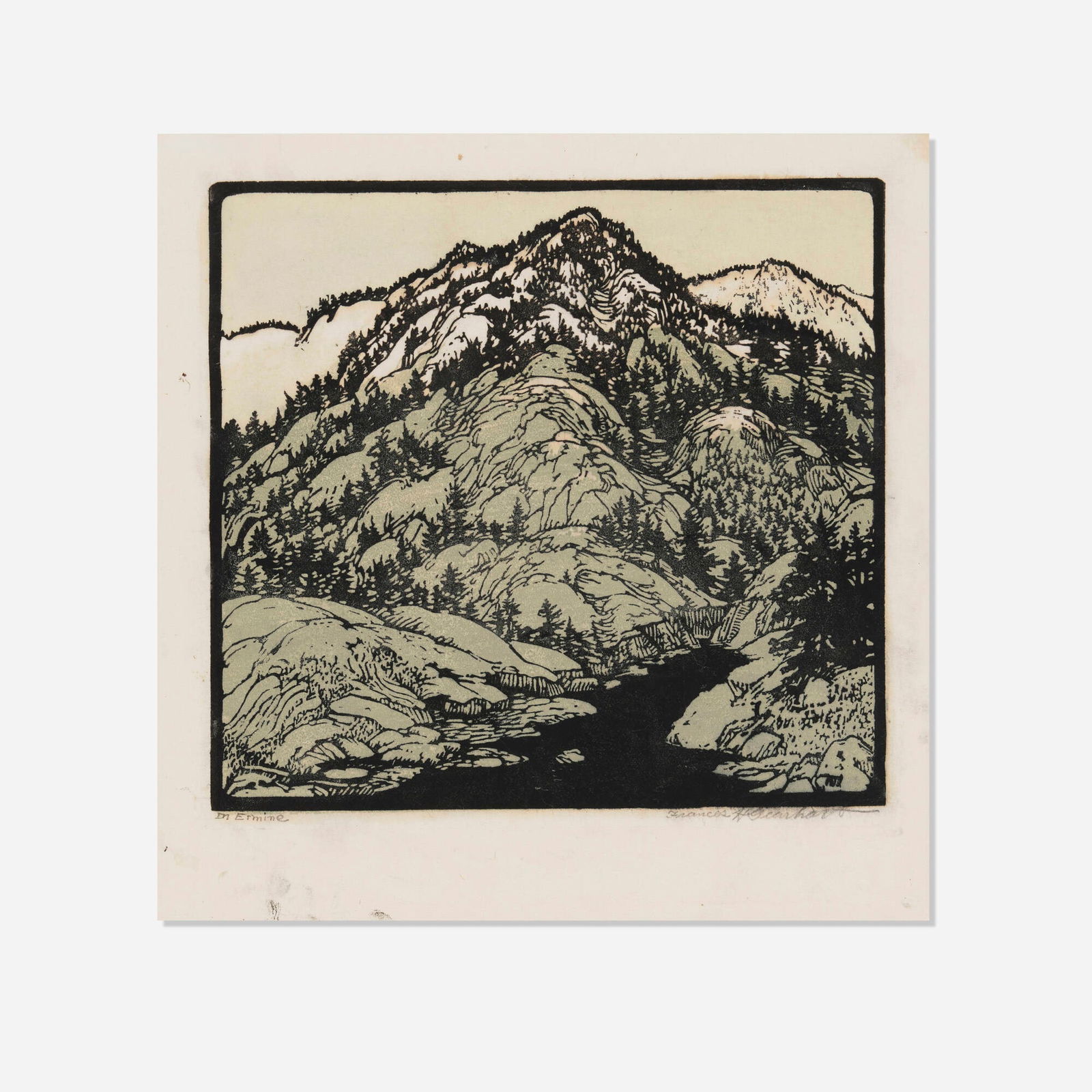 Frances Gearhart, In Ermine: Frances Gearhart In Ermine c. 1930 woodcut in colors image: 10.125 h x 11 w in (26 x 28 cm) sheet: 12.75 h x 12.625 w in (32 x 32 cm) Signed and titled to lower margin 'In Ermine Frances H.