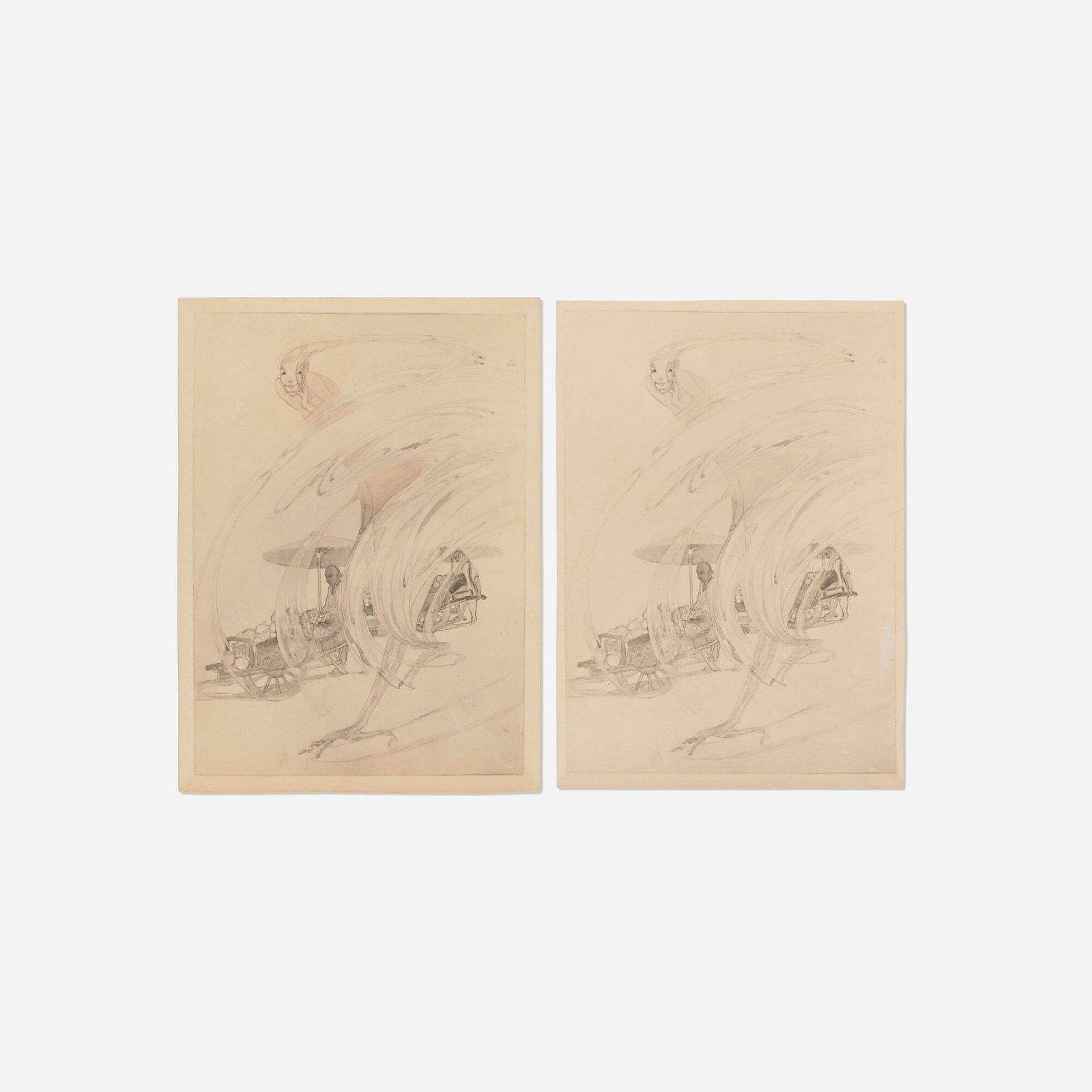 Bertha Lum, Study of Peking Dust (two works): Bertha Lum Study of Peking Dust (two works) c. 1924 pencil, ink and watercolor on paper 9.75 h x 7 w in (25 x 18 cm) 9.875 h x 7.25 w in (25 x 18 cm) Provenance: Private Collection, Massachusetts 