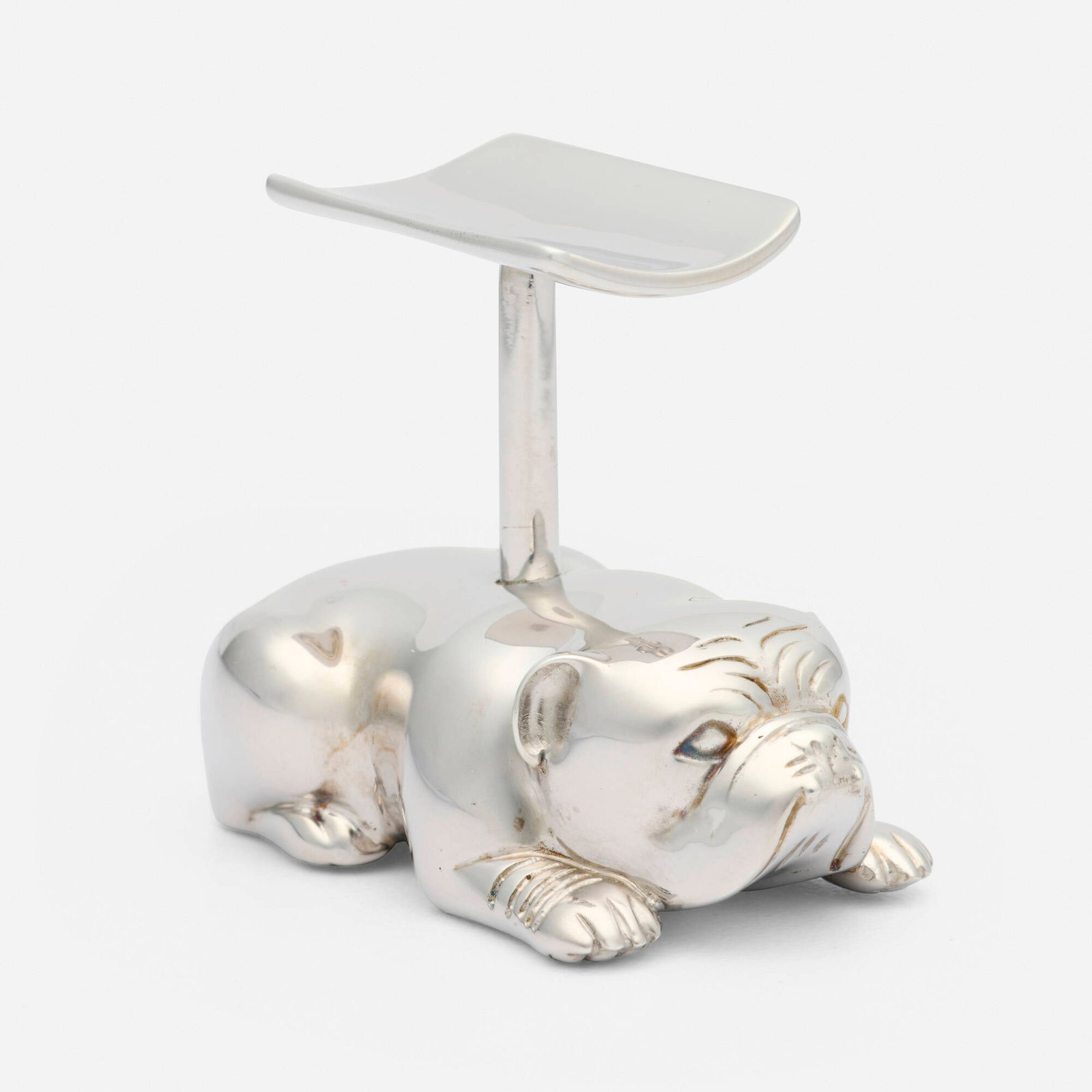 Dunhill, Bulldog cigar/pen stand: Dunhill Bulldog cigar/pen stand United Kingdom / France, c. 2008 sterling silver 1.75 h x 2.125 w x 1.125 d in (4 x 5 x 3 cm) Impressed French hallmark and purity mark to underside '925'. 3.96