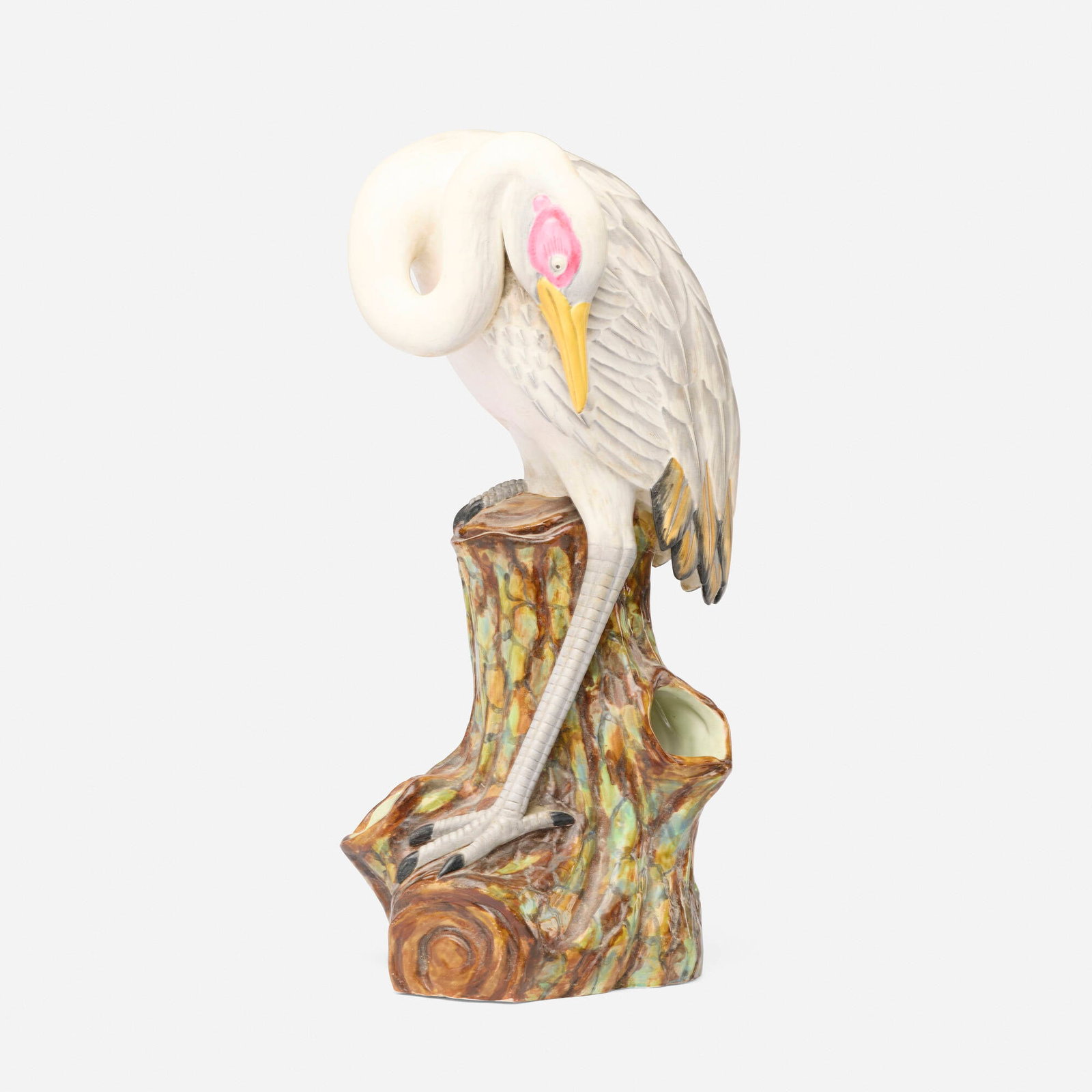 Royal Worcester, Large crane vase: Royal Worcester Large crane vase England, c. 1890 glazed porcelain 17.5 h x 9 w x 8 d in (44 x 23 x 20 cm) Impressed manufacturer's mark to underside. Provenance: E