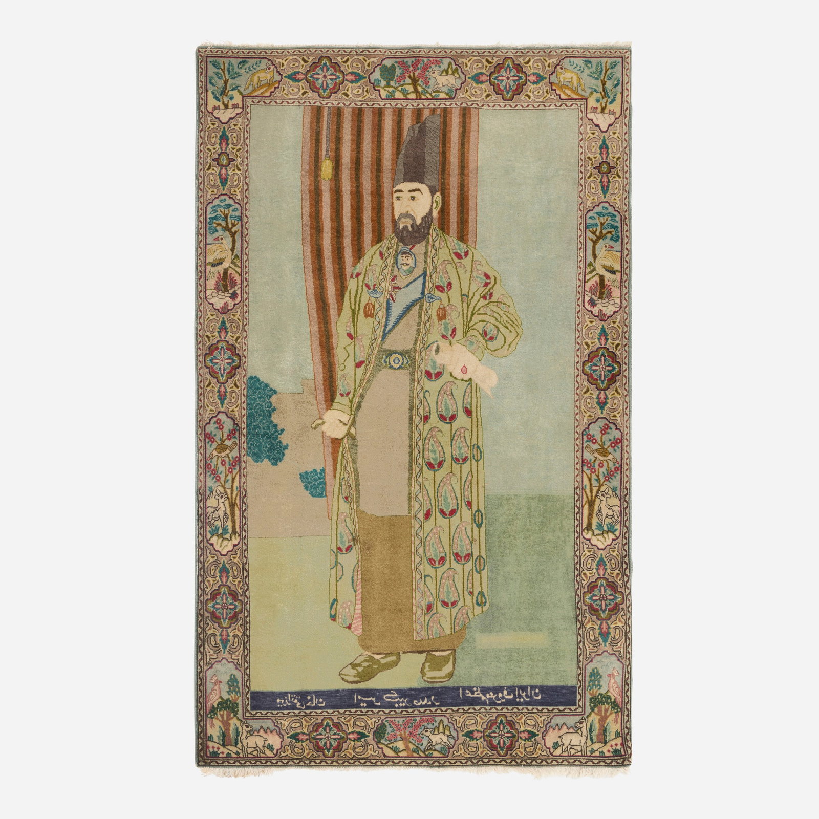 Persian Isfahan, Mirza Taghi Khan (Amir Kabir) pictorial rug: Persian Isfahan Mirza Taghi Khan (Amir Kabir) pictorial rug Iran, 20th century hand-knotted wool 3'2" x 4'8" in (97 x 143 cm) Amir Kabir (1807-1852) was a prominent statesman and chancellor of Iran.
