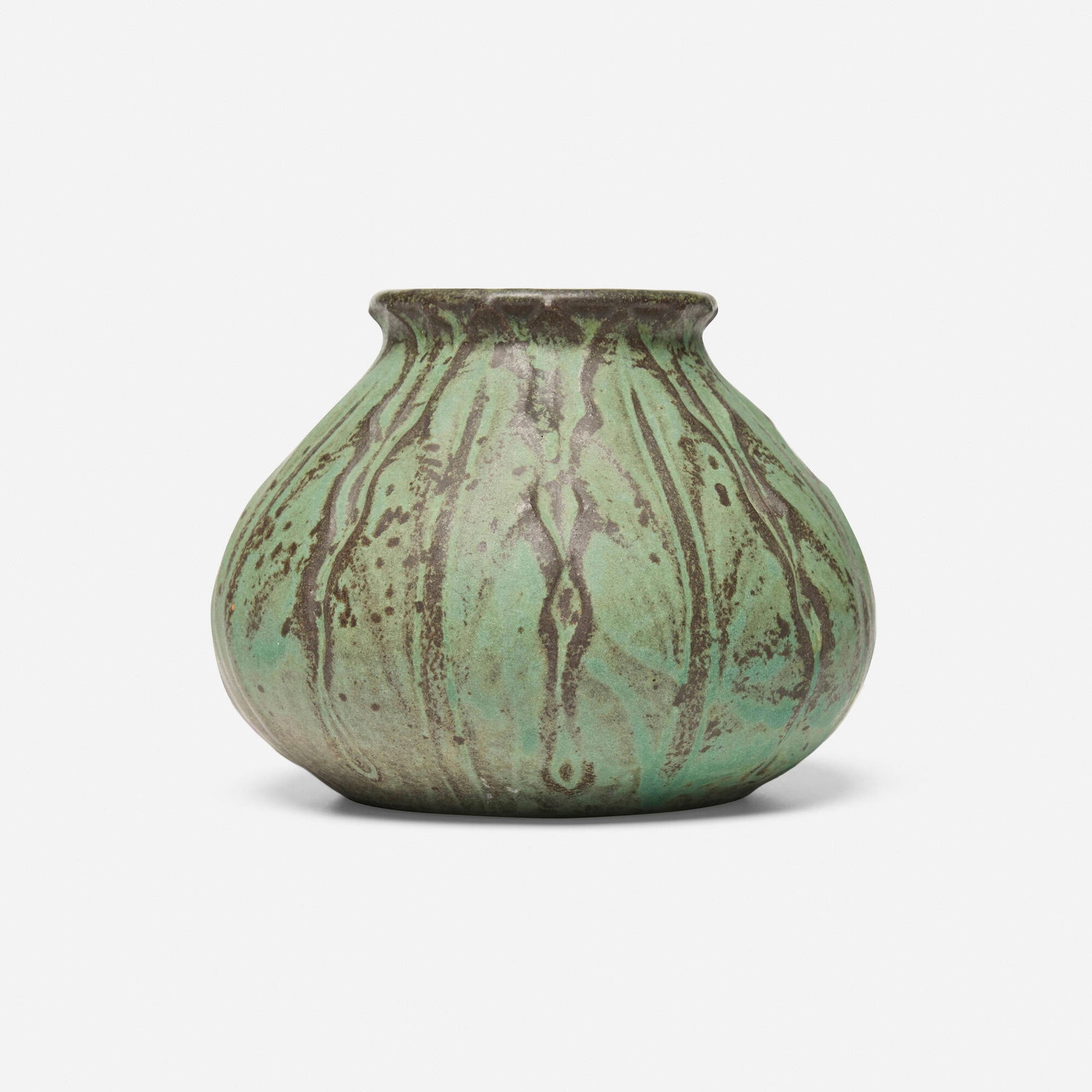 Northwestern Terra Cotta Co. (Norweta), Vase with leaves: Northwestern Terra Cotta Co. (Norweta) Vase with leaves USA, c. 1910 glazed earthenware 4.5 h x 6 dia in (11 x 15 cm) Impressed manufacturer's mark to underside 'Norweta'. This work will ship
