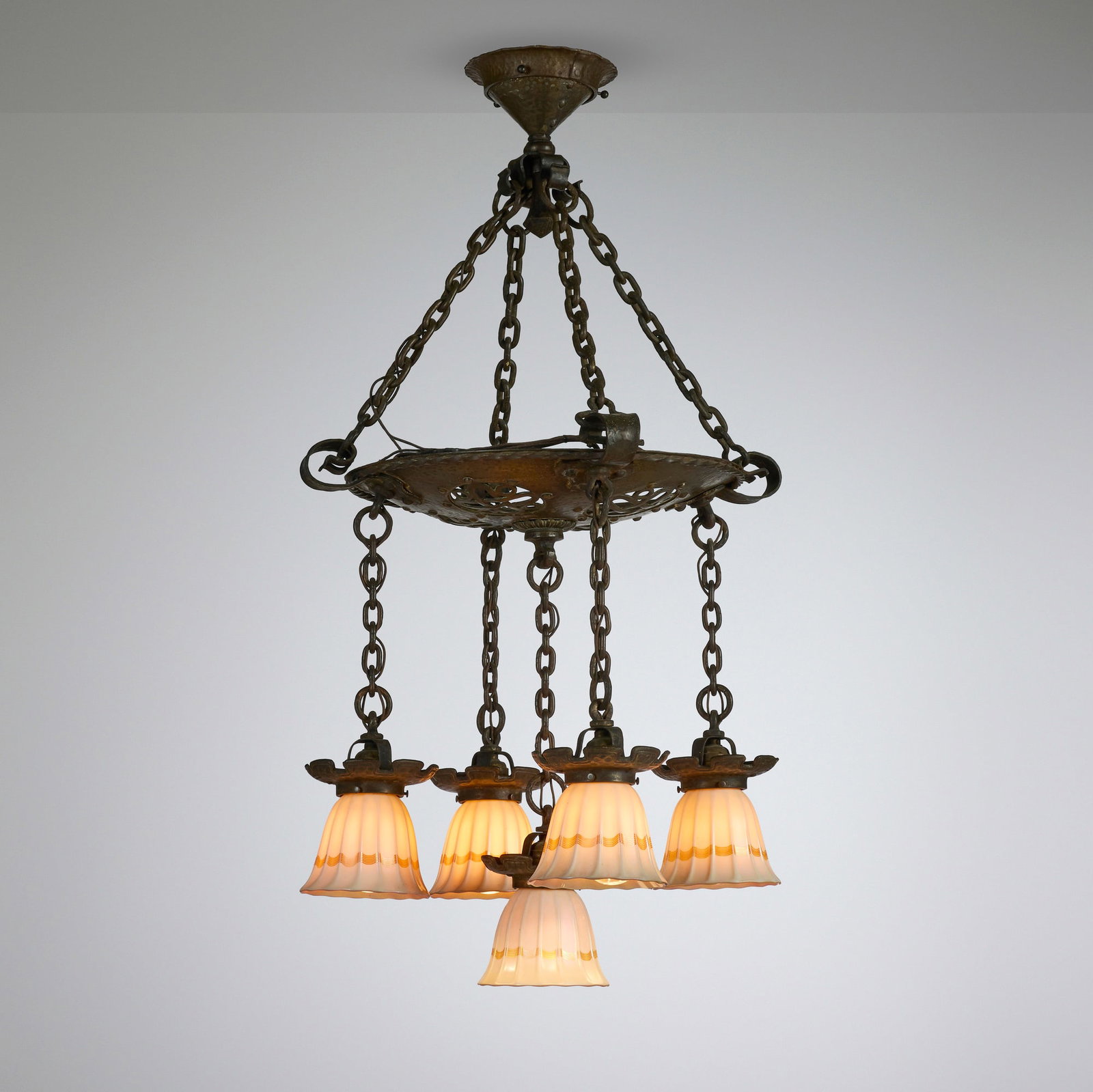 Arts & Crafts, Five-light chandelier with Steuben shades (1 of 5)