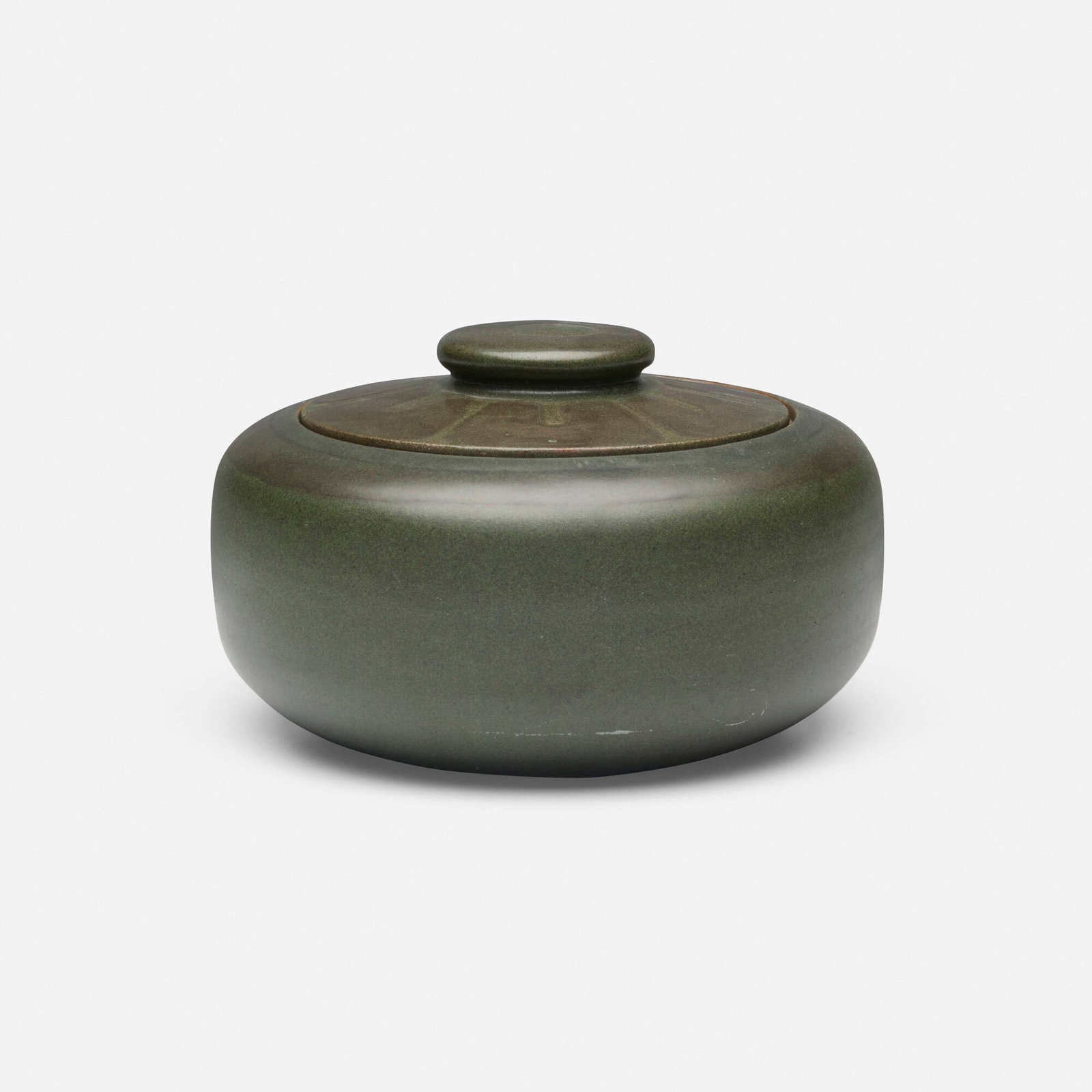 Maude Milner and Sarah Tutt for Marblehead Pottery, Early humidor with geometric design (1 of 3)