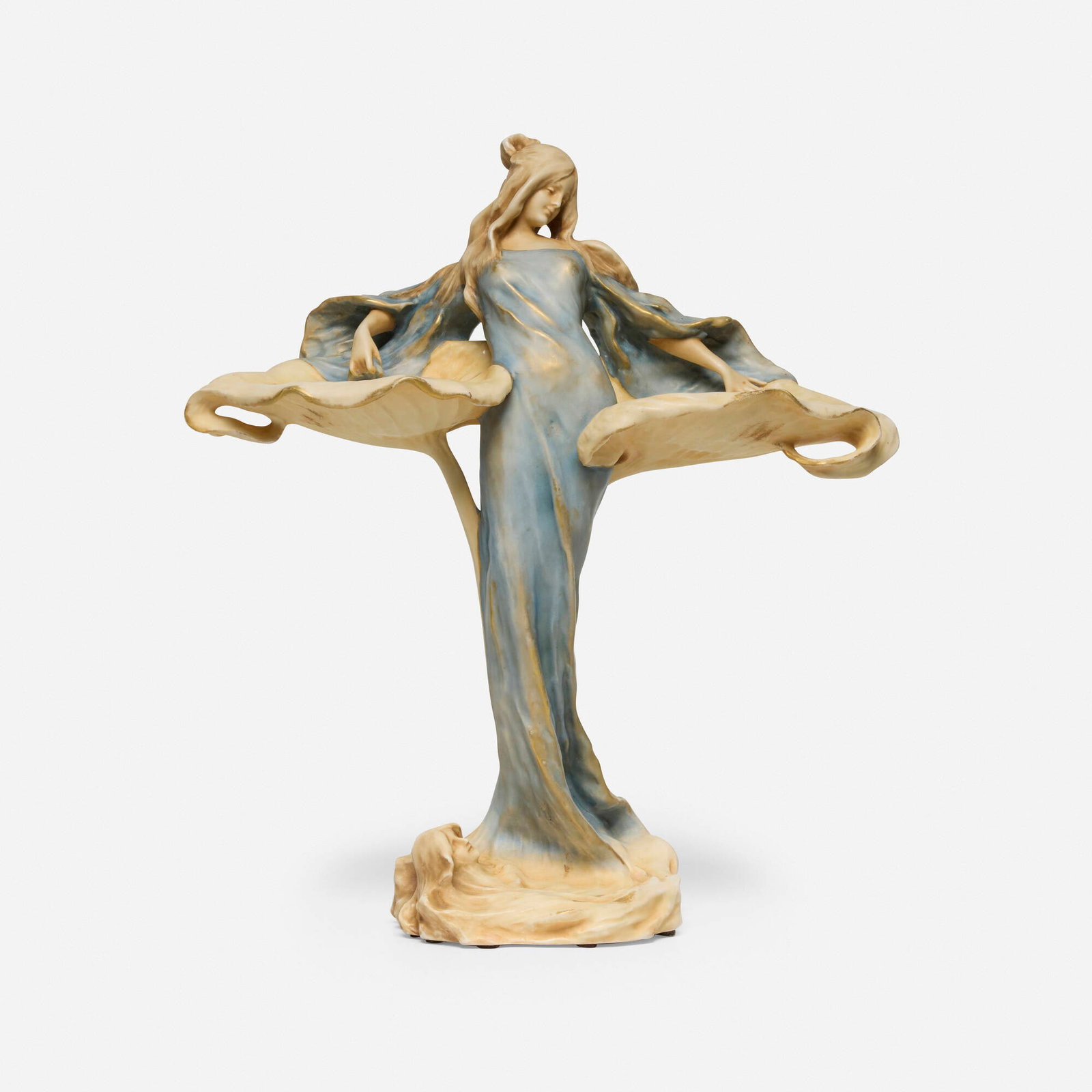 Riessner, Stellmacher & Kessel, The Leaf Lady (Amphora figure): Riessner, Stellmacher & Kessel The Leaf Lady (Amphora figure) Austria, c. 1899-1900 glazed porcelain, gilt 20 h x 17.5 w x 7.5 d in (51 x 44 x 19 cm) Impressed manufacturer's mark and number to