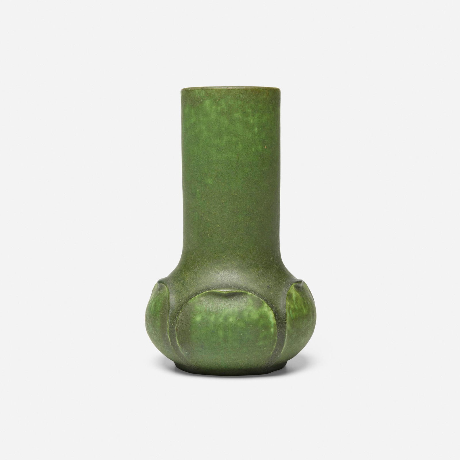 Marie Seaman for Grueby Faience Company, Vase with leaves: Marie Seaman for Grueby Faience Company Vase with leaves USA, 1899-1910 glazed earthenware 7 h x 4 dia in (18 x 10 cm) Impressed manufacturer's mark to underside 'Grueby Faience Co. Boston