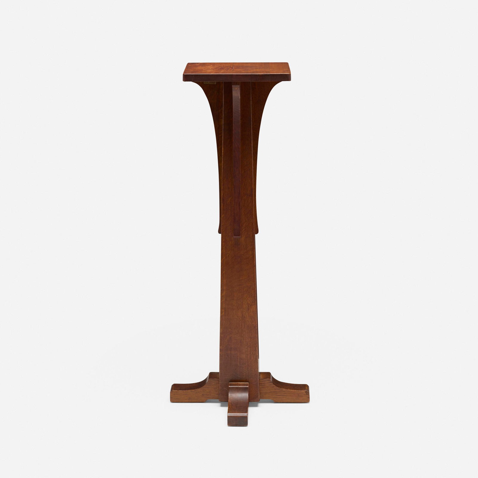 L. & J.G. Stickley, Rare pedestal, model 29: L. & J.G. Stickley Rare pedestal, model 29 USA, c. 1913 oak 48 h x 20 w x 20 d in (122 x 51 x 51 cm) Decal manufacturer's label to underside 'The Work of L. & J.G. Stickley' and painted nu