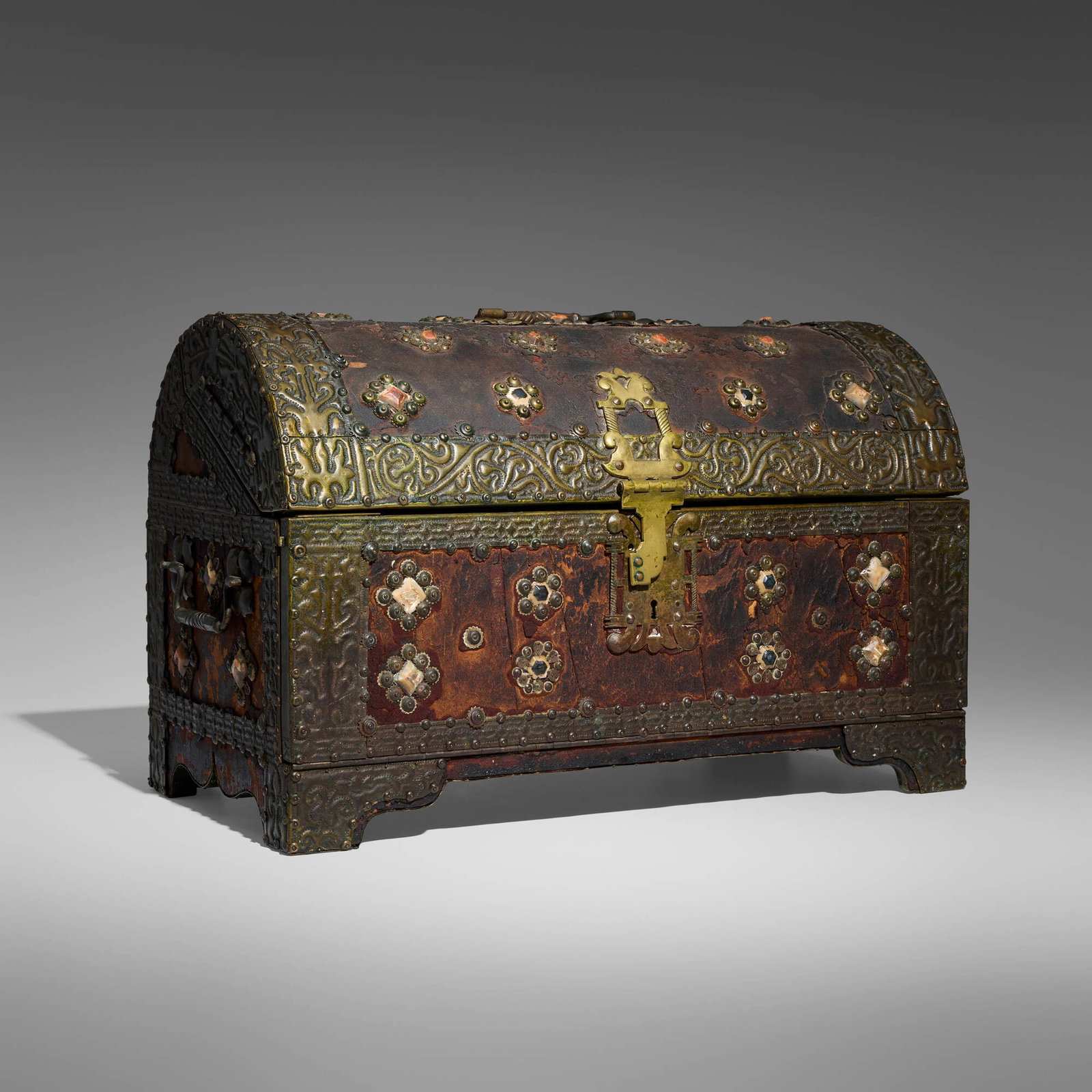 Charles Frederick Eaton, Casket: Charles Frederick Eaton Casket USA, c. 1904 wood, leather, brass, abalone 13.5 h x 21 w x 10.75 d in (34 x 53 x 27 cm) Metal studio label to underside 'Arts & Crafts/Charles Frederick