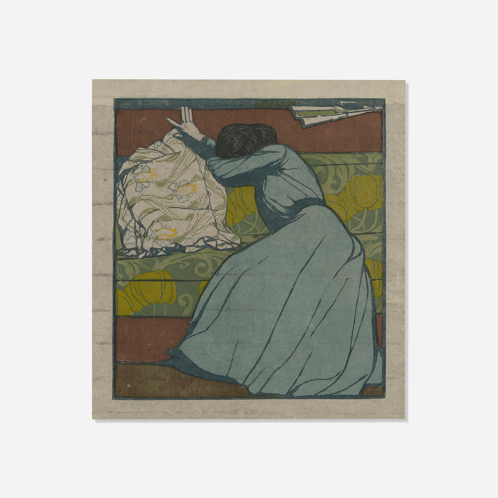 Max Kurzweil, Der Polster (The Cushion): Max Kurzweil Der Polster (The Cushion) 1903 woodcut in colors on Japan paper image: 11.25 h x 10.25 w in (29 x 26 cm) sight: 12.75 h x 11.625 w in (32 x 30 cm) An example of this work is held in the