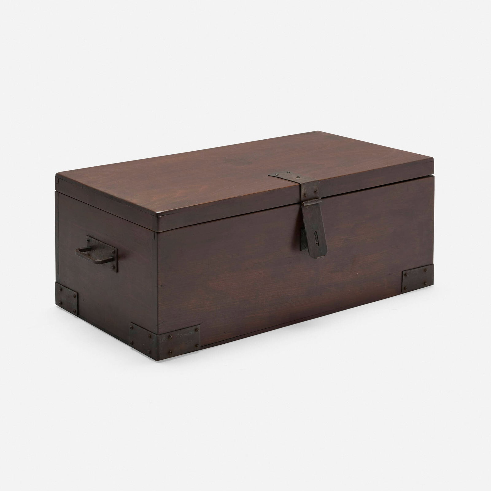 Roycroft, Goodie box: Roycroft Goodie box USA, c. 1910 gumwood, handwrought iron 9.25 h x 27 w x 12.5 d in (23 x 69 x 32 cm) Carved orb and cross mark to top of box. Provenance: Important Private Collection This work will