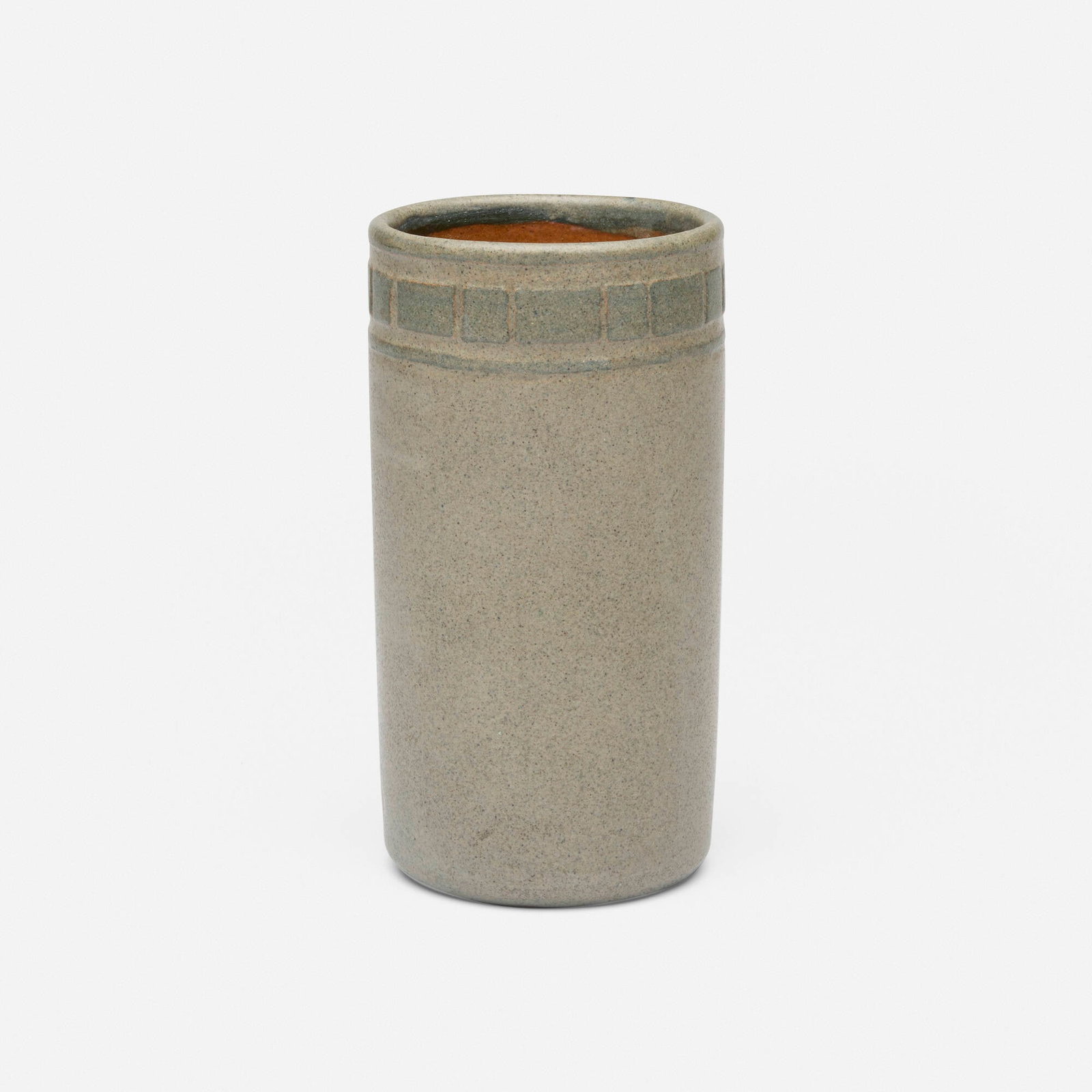 Maude Milner and Sarah Tutt for Marblehead Pottery, Vase with geometric design: Maude Milner and Sarah Tutt for Marblehead Pottery Vase with geometric design USA, 1908-1920 glazed earthenware 6 h x 3.25 dia in (15 x 8 cm) Impressed manufacturer's mark to underside 'MP