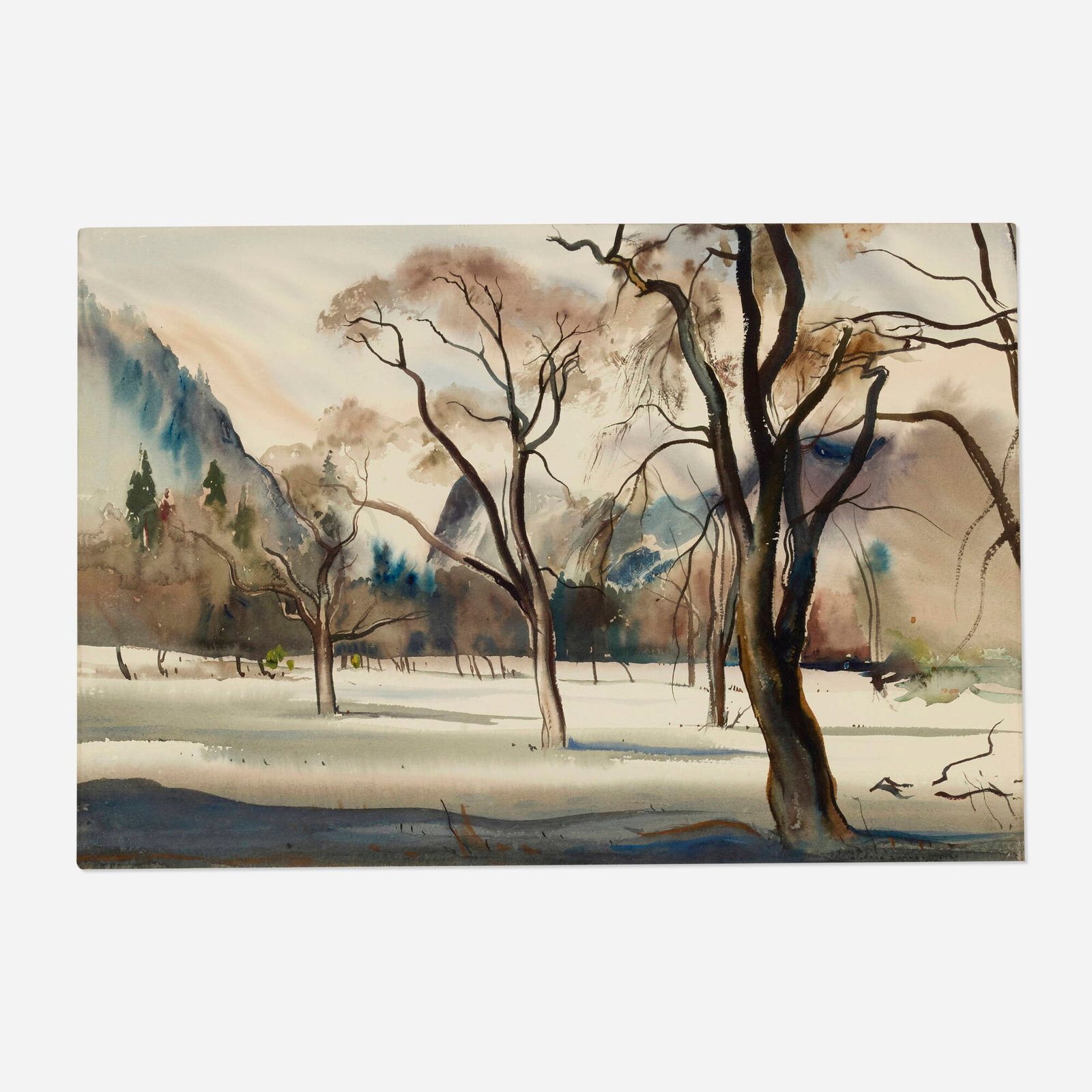 Milford Zornes, Yosemite: Milford Zornes Yosemite 1937 ink and watercolor on paper 15.125 h x 22 w in (38 x 56 cm) Signed and dated to lower right 'Milford Zornes 1937'. This work will ship from Los Angeles,