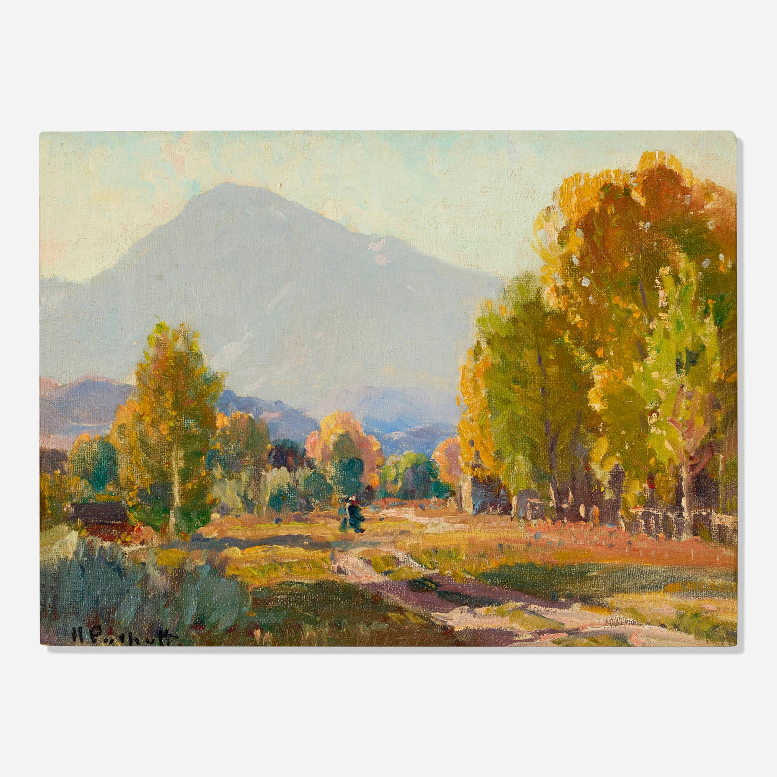 Hanson Duvall Puthuff, Autumn - Bishop California: Hanson Duvall Puthuff Autumn - Bishop California oil on canvas over board 12 h x 16 w in (30 x 41 cm) Signed to lower left 'H. Puthuff'. Provenance: Redfern Gallery, Laguna Beach | Acquired