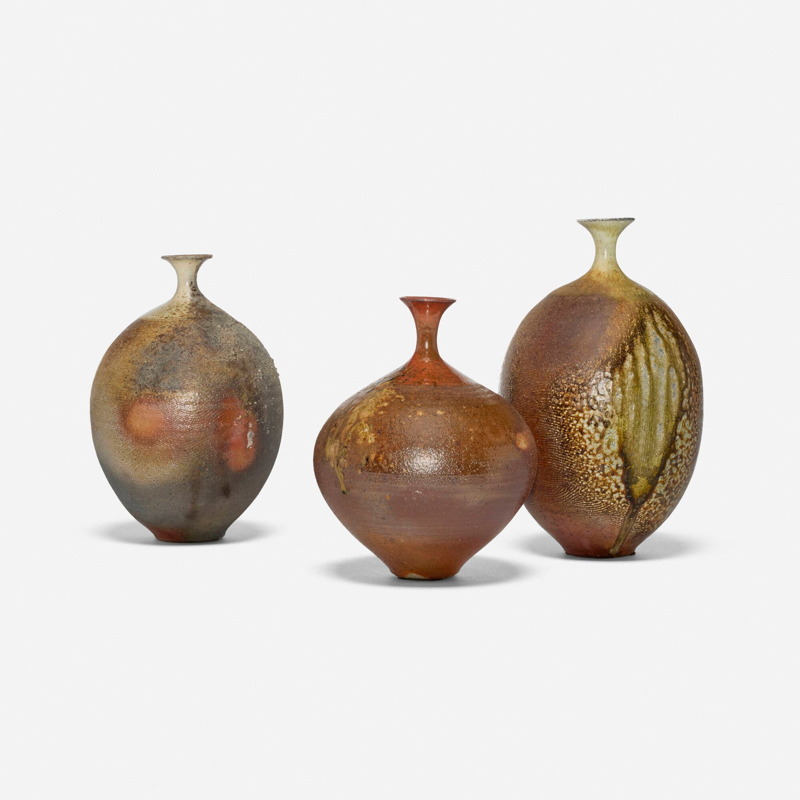Fred Olsen, Collection of three vases: Fred Olsen Collection of three vases USA, c. 2005 glazed stoneware 12.5 h x 7 dia in (32 x 18 cm) 11 h x 7 dia in (28 x 18 cm) 9.5 h x 7 dia in (24 x 18 cm) Impressed signature to undersi