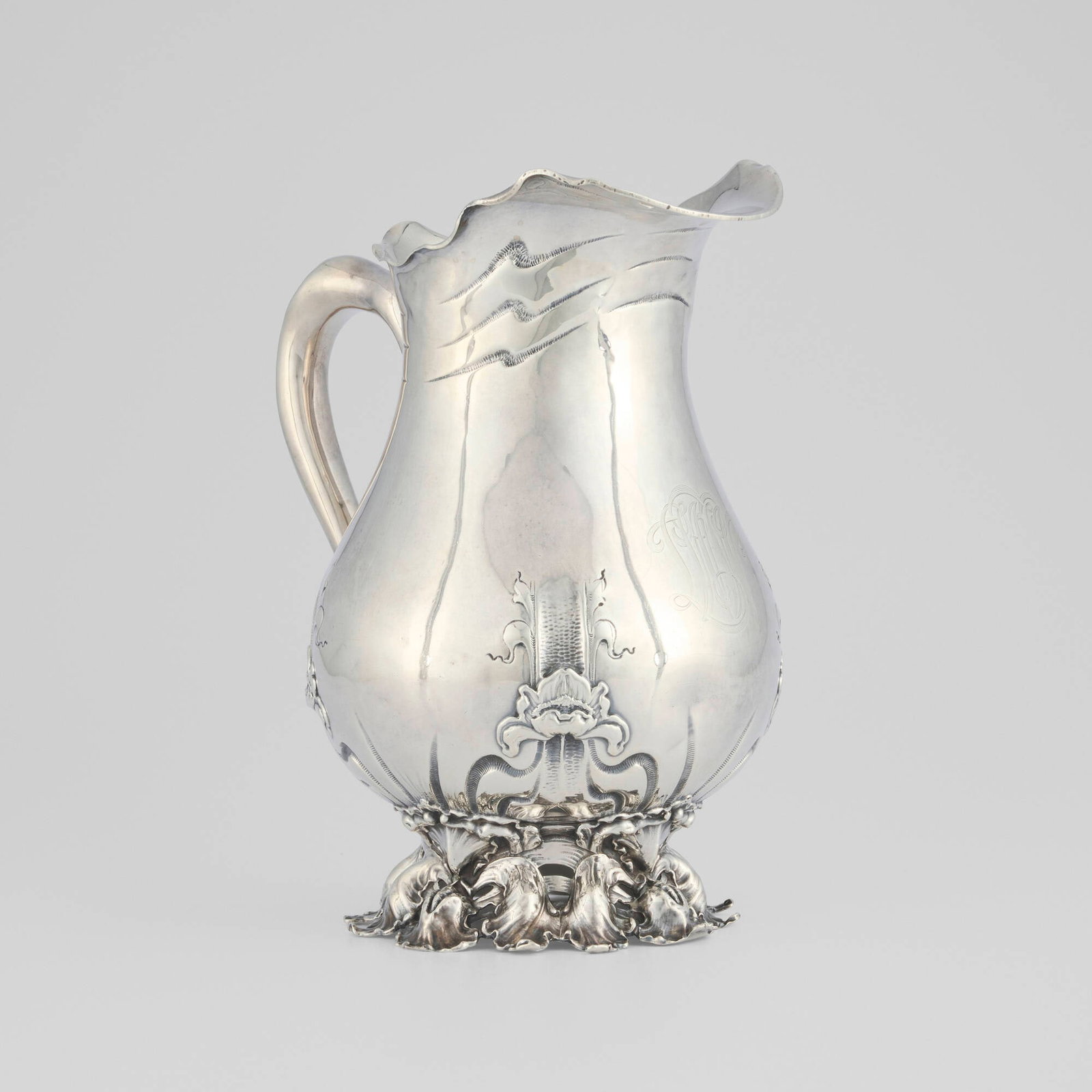 George W. Shiebler & Co., Water pitcher with Art Nouveau-style flower motifs (1 of 5)