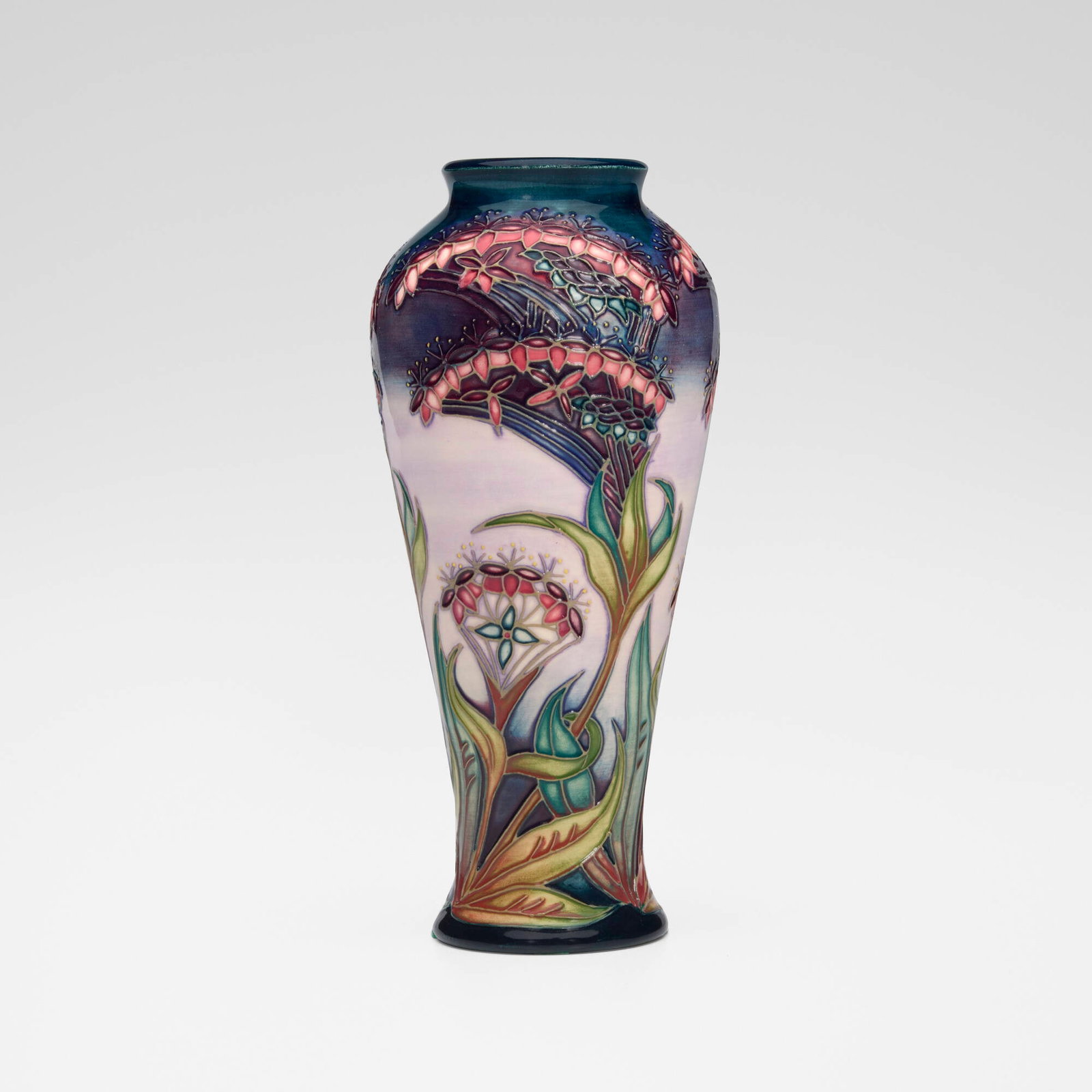 Moorcroft Pottery, Gypsy vase: Moorcroft Pottery Gypsy vase England, 1999 glazed earthenware 8.125 h x 3.625 dia in (21 x 9 cm) This pattern was designed by Rachel Bishop. Stamped manufacturer's mark to underside '