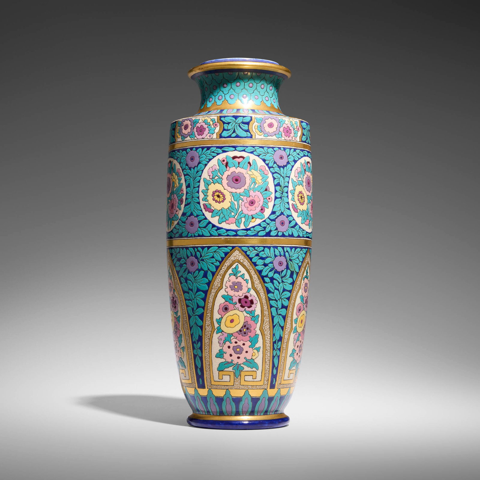 American Satsuma, Lamp standard: American Satsuma Lamp standard 1924 glazed and gilt earthenware 14 h x 5.5 dia in (36 x 14 cm) Glazed signature and date to underside 'Gertrude H Dobea Morgan 1924'. This work will ship