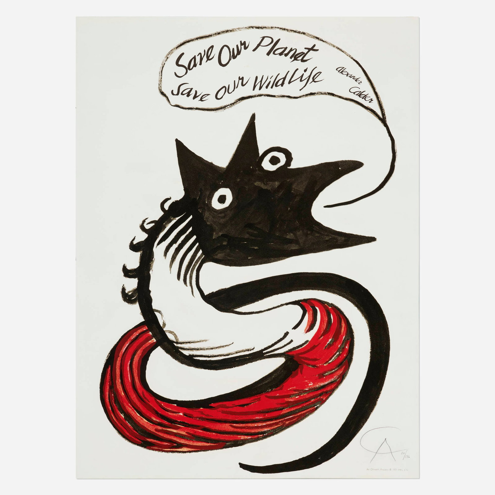 Alexander Calder, Save Our Planet, Save Our Wildlife: Alexander Calder Save Our Planet, Save Our Wildlife 1971 offset lithograph and screenprint in colors 29.75 h x 22.125 w in (76 x 56 cm) Signed and numbered to lower right 'CA 82/136'.