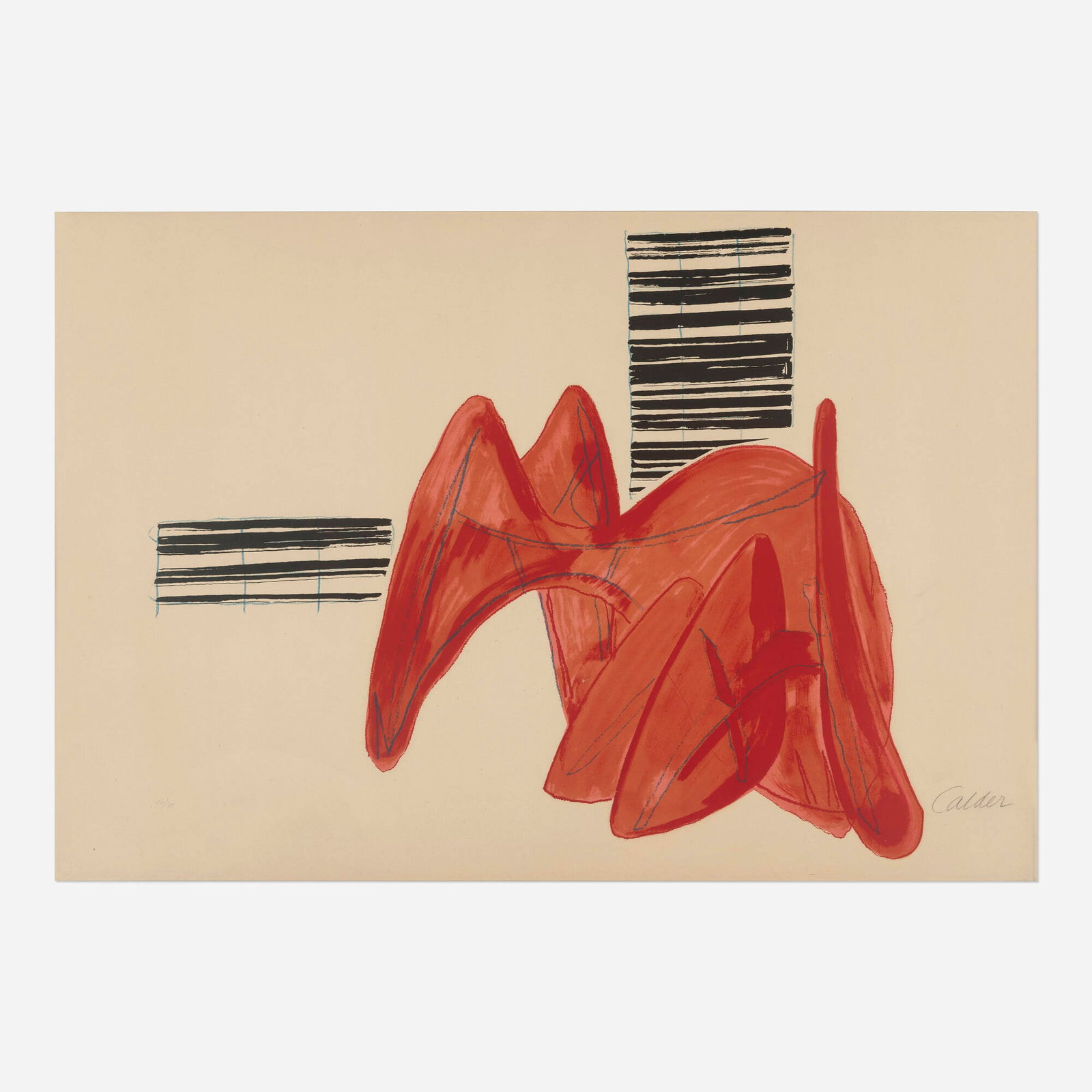Alexander Calder, La grande vitesse: Alexander Calder La grande vitesse lithograph in colors sight: 29.5 h x 43.125 w in (75 x 110 cm) This work depicts the sculpture of the same name commissioned by the city of Grand Rapids, MI in Au