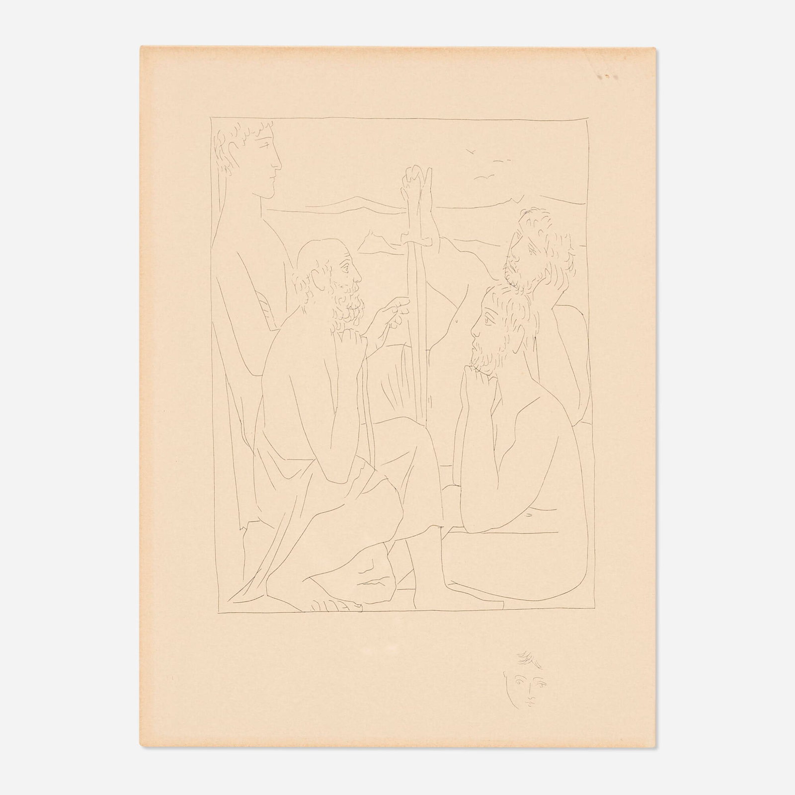 Pablo Picasso, Nestor's Tales of the Trojan War (from the Le Metamorphoses d'Ovide portfolio): Pablo Picasso Nestor's Tales of the Trojan War (from the Le Metamorphoses d'Ovide portfolio) 1931 etching image: 12 h x 8.75 w in (30 x 22 cm) sheet: 16 h x 12.25 w in (41 x 31 cm) This work
