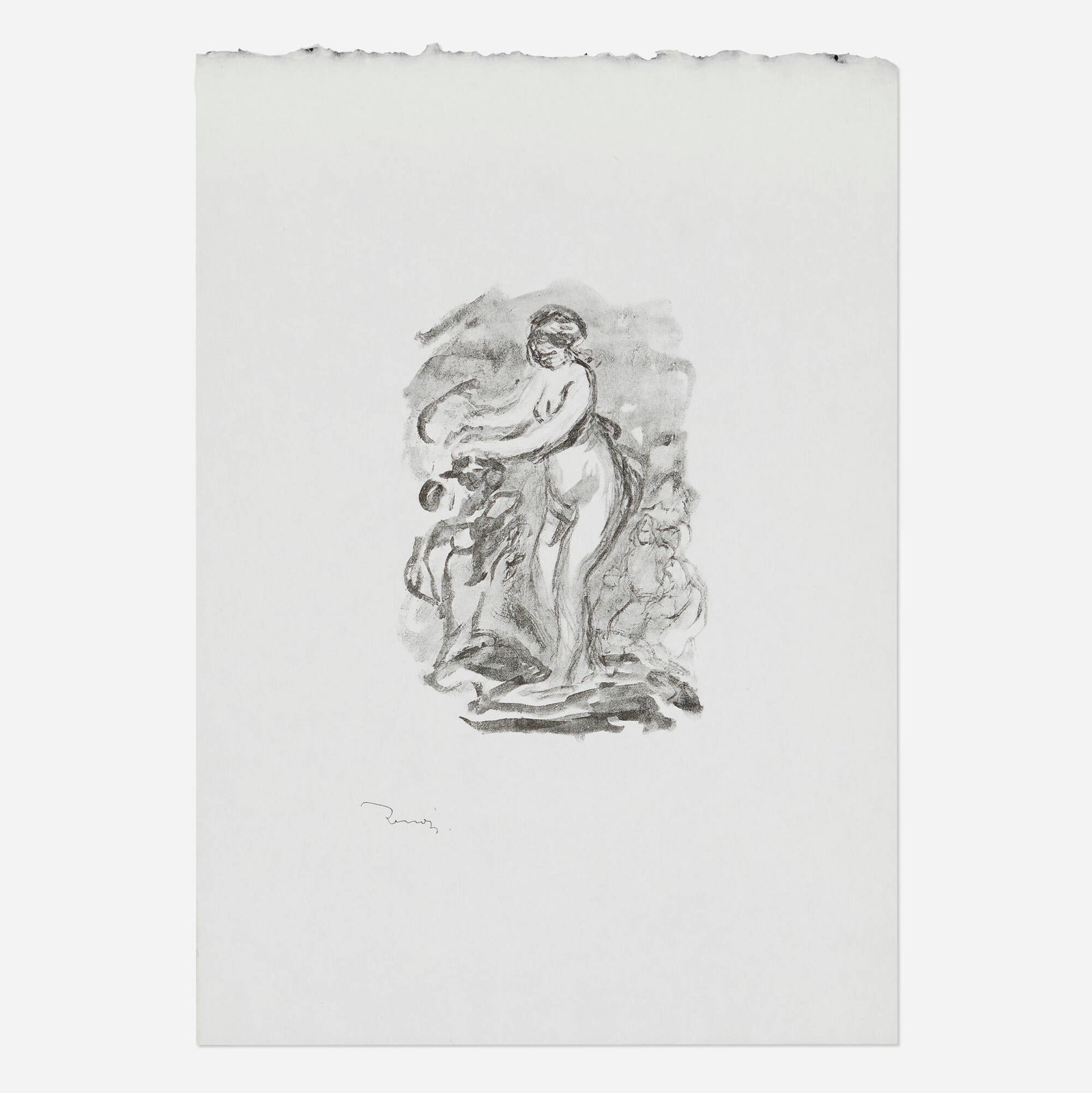 Pierre-Auguste Renoir, Femme au cep de vigne (from Douze lithographies originales de Renoir): Pierre-Auguste Renoir Femme au cep de vigne, 1re variante (from Douze lithographies originales de Pierre-Auguste Renoir) c. 1904 / 1919 offset lithograph image: 6.625 h x 4.375 w in (17 x 11 cm) sh