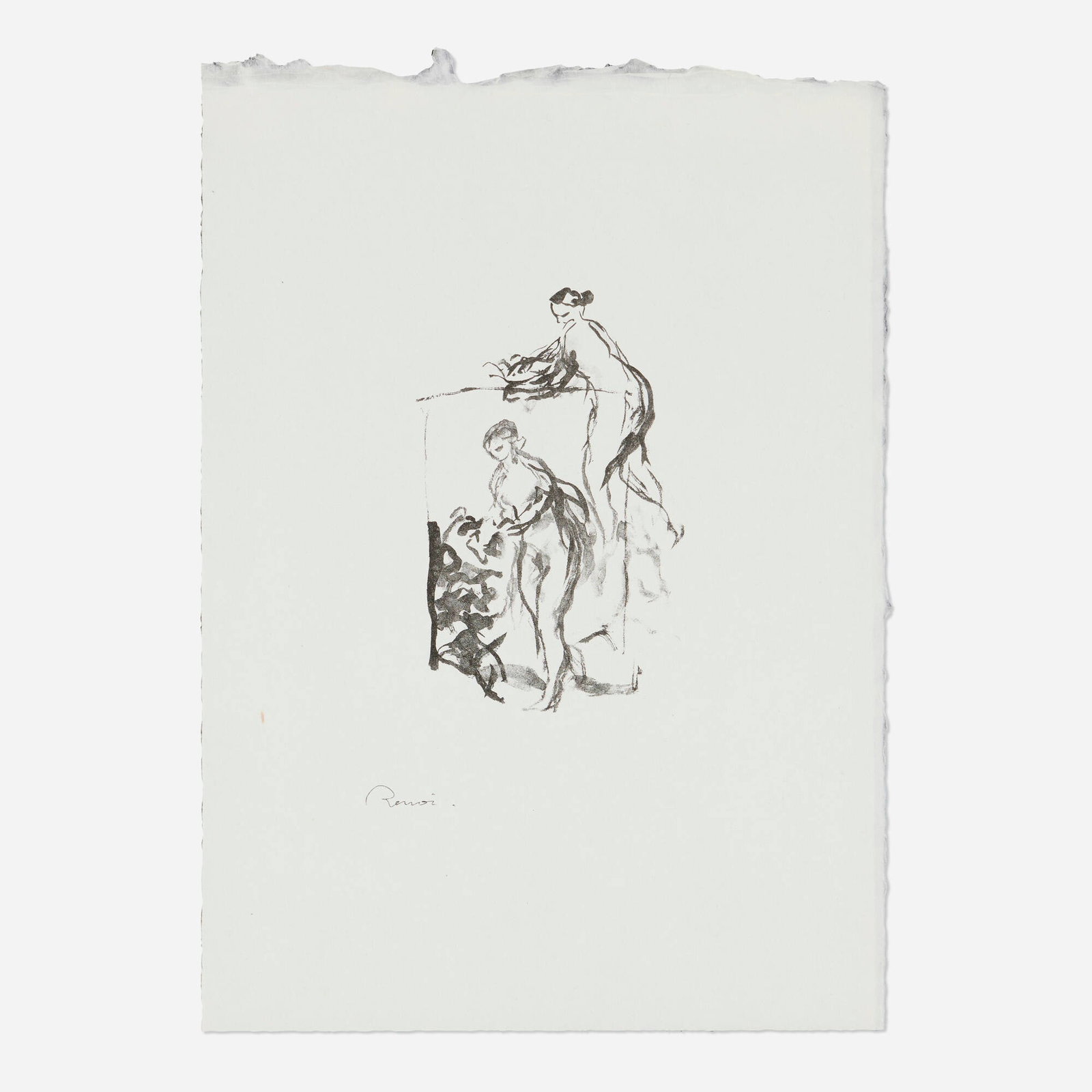 Pierre-Auguste Renoir, Femme au cep de vigne (from Douze lithographies originales de Renoir): Pierre-Auguste Renoir Femme au cep de vigne, 4e variante (from Douze lithographies originales de Pierre-Auguste Renoir) c. 1904 / 1919 offset lithograph image: 6.375 h x 3.625 w in (16 x 9 cm) shee
