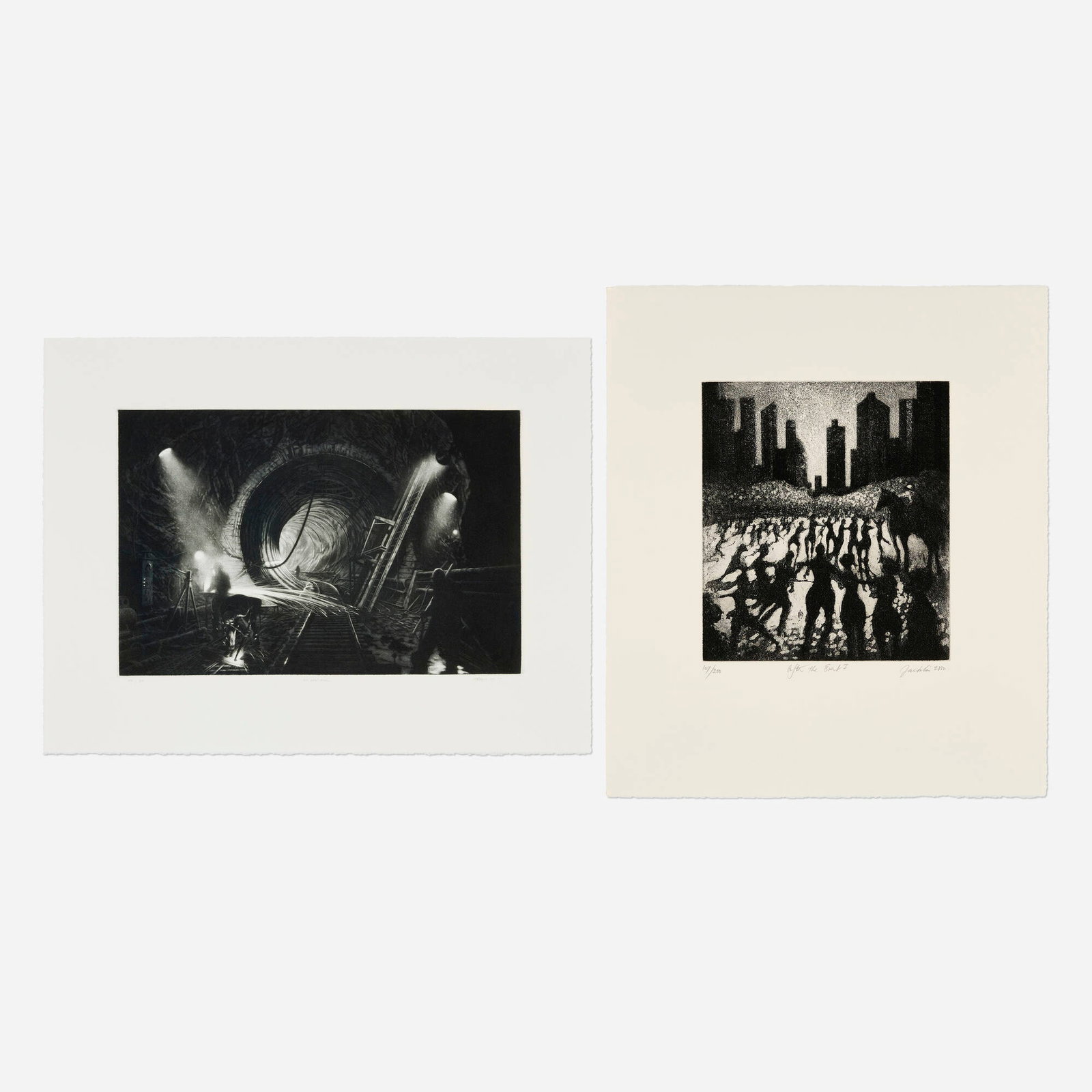 Various Artists, Two works: Various Artists Two works 2000, 2009 etching, engraving and aquatint on Somerset; mezzotint on BFK Rives 18.25 h x 24 w in (46 x 61 cm) 22.5 h x 19.25 w in (57 x 49 cm) Lot is comprised of After the