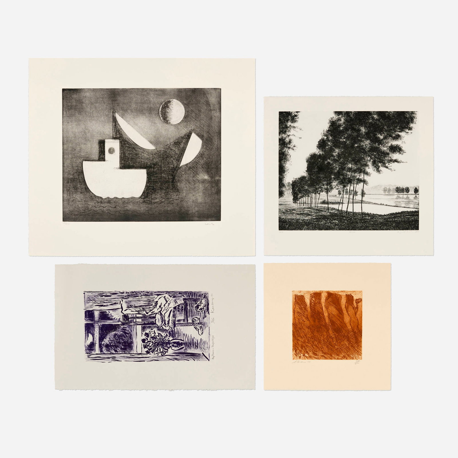 Various Artists, Four Works: Various Artists Four Works 1993, 1995, 1997, 2001 lithograph; etching and aquatint largest: 29.5 h x 33.75 w in (75 x 86 cm) smallest: 18 h x 18 w in (46 x 46 cm) Lot is comprised of Karl Sc