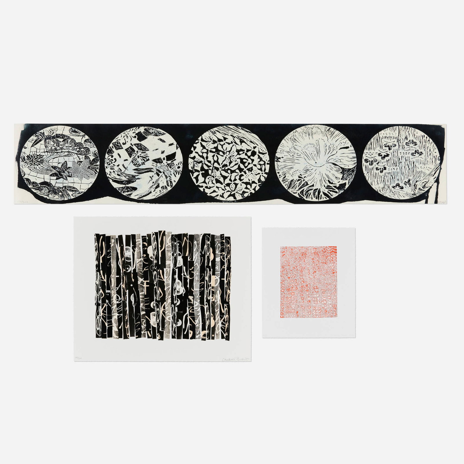 Various Artists, Three works: Various Artists Three works 2011, 2016, 2024 woodblock in colors; lithograph in colors 12 h x 60.5 w in (30 x 154 cm) 20.5 h x 25 w in (52 x 63 cm) 15.5 h x 13.25 w in (39 x 34 cm) Lot is