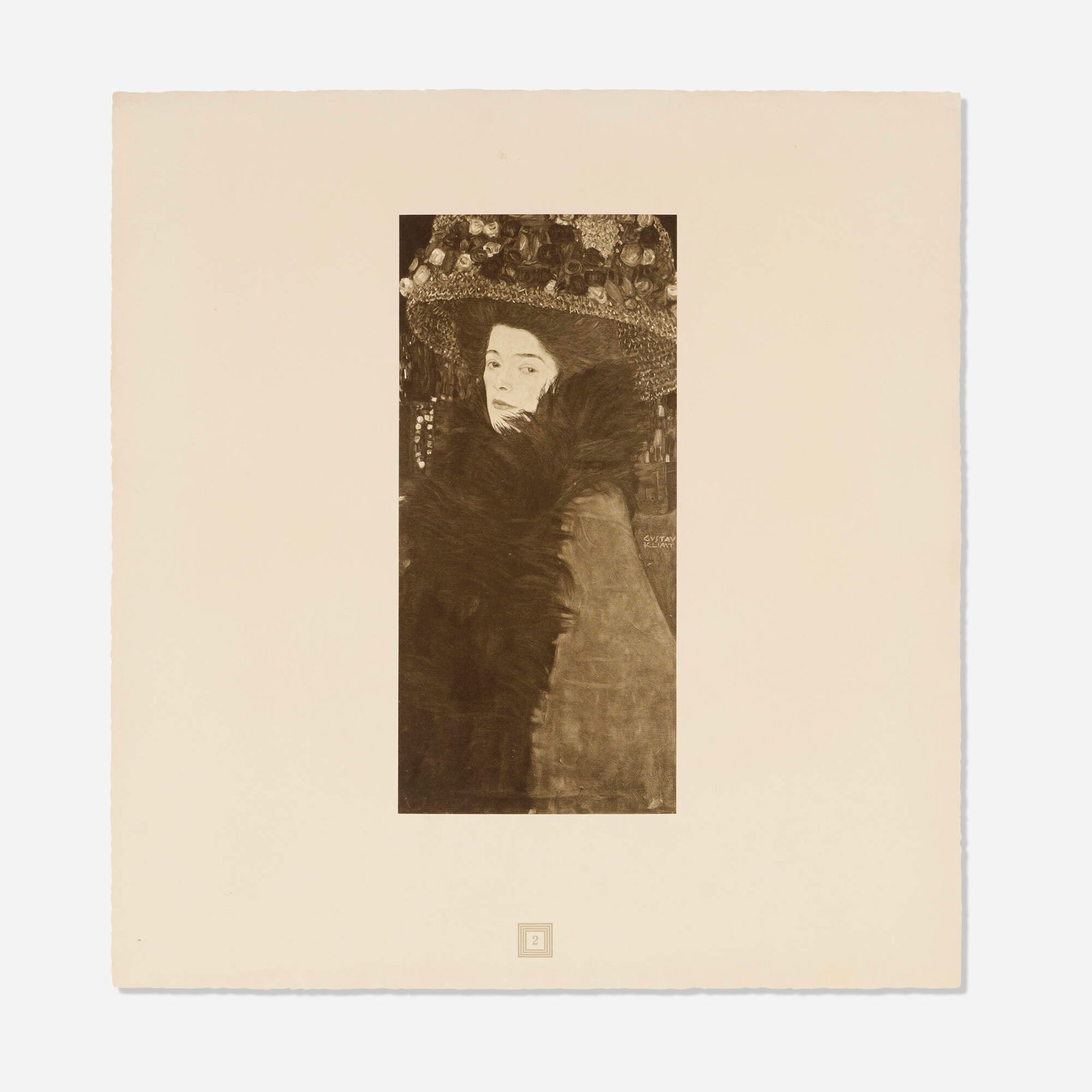 After Gustav Klimt, Lady in a Feathered Hat (from the Eine Nachlese portfolio): After Gustav Klimt Lady in a Feathered Hat (from the Eine Nachlese portfolio) 1931 heliogravure image: 12.625 h x 5.875 w in (32 x 15 cm) sheet: 19 h x 18 w in (48 x 46 cm) This work is from the