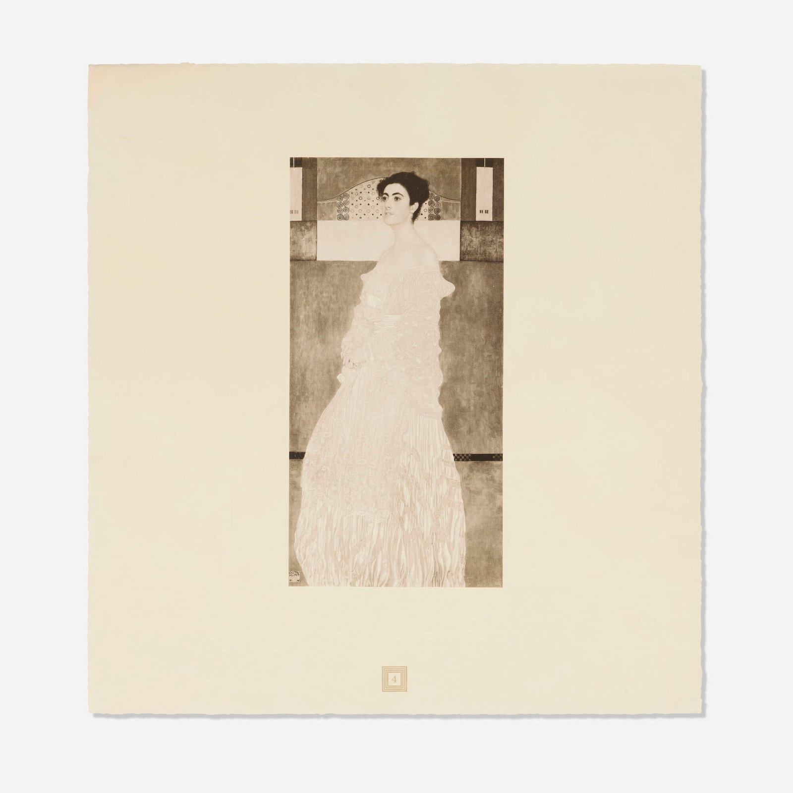 After Gustav Klimt, Margaret Stonborough-Wittgenstein (from the Eine Nachlese portfolio): After Gustav Klimt Margaret Stonborough-Wittgenstein (from the Eine Nachlese portfolio) 1931 heliogravure image: 12.5 h x 6.25 w in (32 x 16 cm) sheet: 19 h x 18 w in (48 x 46 cm) This work is from