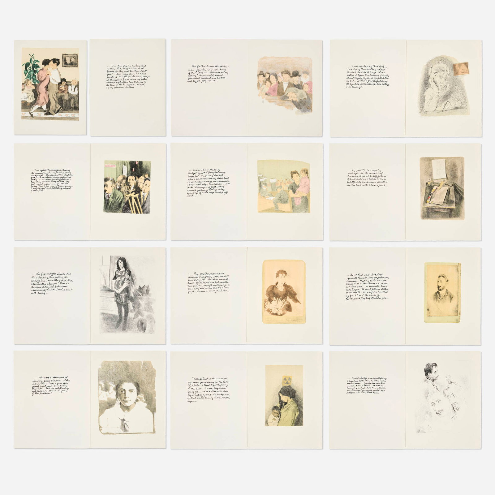 Raphael Soyer, Memories: Raphael Soyer Memories 1969 lithograph in colors sheet (each): 26 h x 20 w in (66 x 51 cm) Signed and numbered to lower margin of each work 'AP Raphael Soyer'. This complete set of twelve