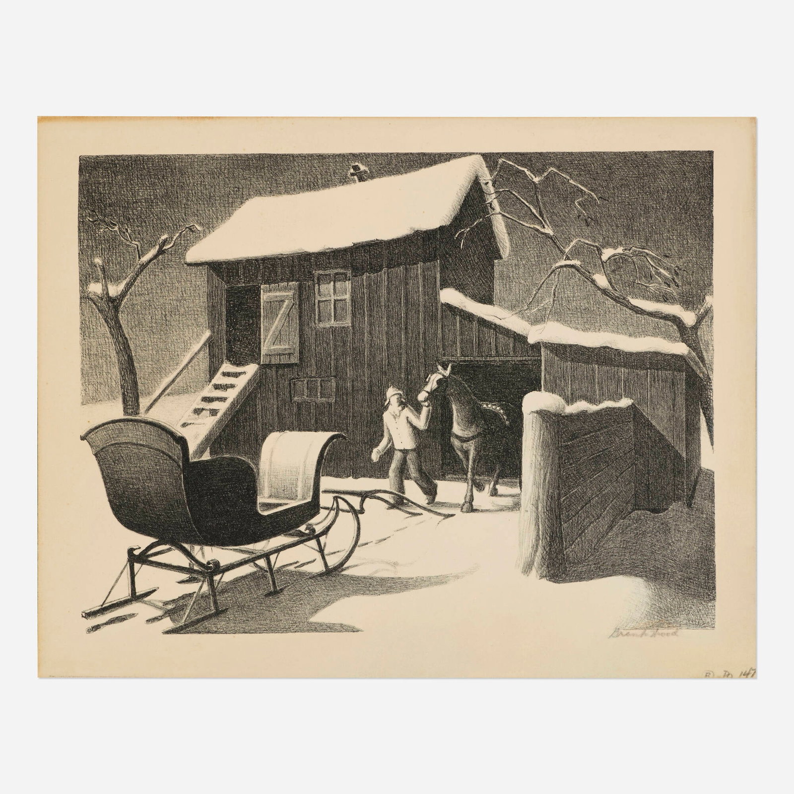 Grant Wood, December Afternoon: Grant Wood December Afternoon 1941 lithograph image: 8.875 h x 11.75 w in (23 x 30 cm) sheet: 10.75 h x 13.375 w in (27 x 34 cm) Signed to lower right 'Grant Wood'. This work is from the edi