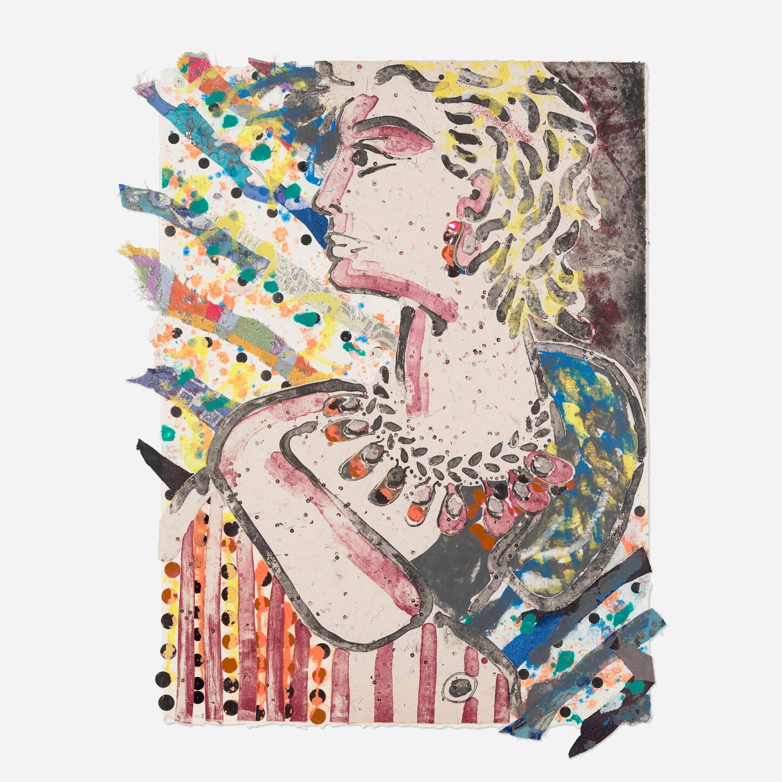 Robert Kushner, Rhonda II: Robert Kushner Rhonda II 1982-83 lithograph in colors with mixed media collage 40.375 h x 31 w in (103 x 79 cm) Signed and titled to lower edge 'Rhonda II Robert Kush'. This work will ship