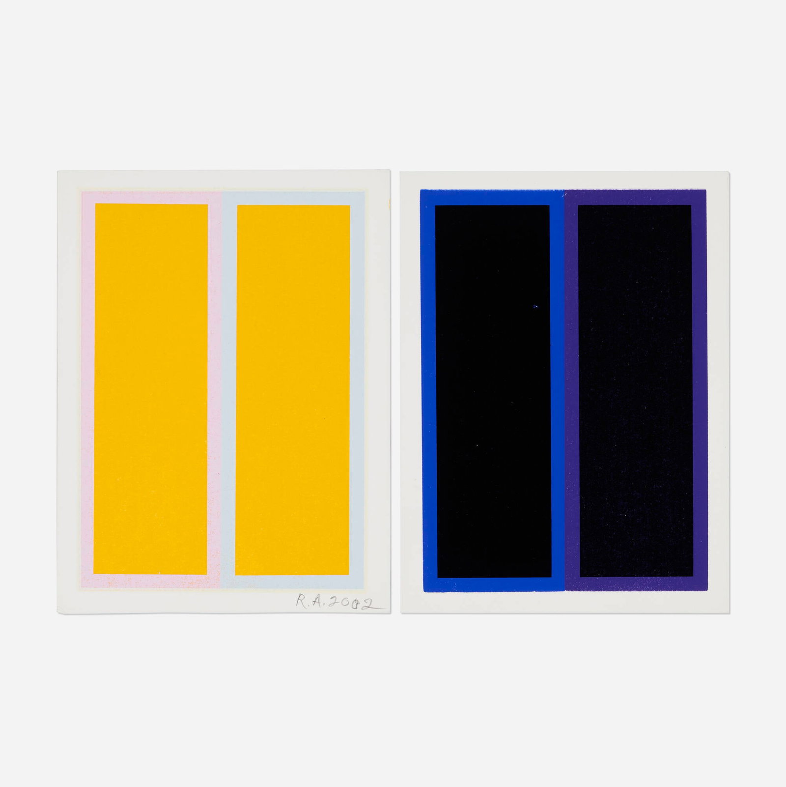 Richard Anuszkiewicz, Hope; Twin Towers (two works): Richard Anuszkiewicz Hope; Twin Towers (two works) 2001, 2002 screenprint in colors on matboard image (each): 7 h x 5 w in (18 x 13 cm) sheet (each): 7.75 h x 5.875 w in (20 x 15 cm) Signed
