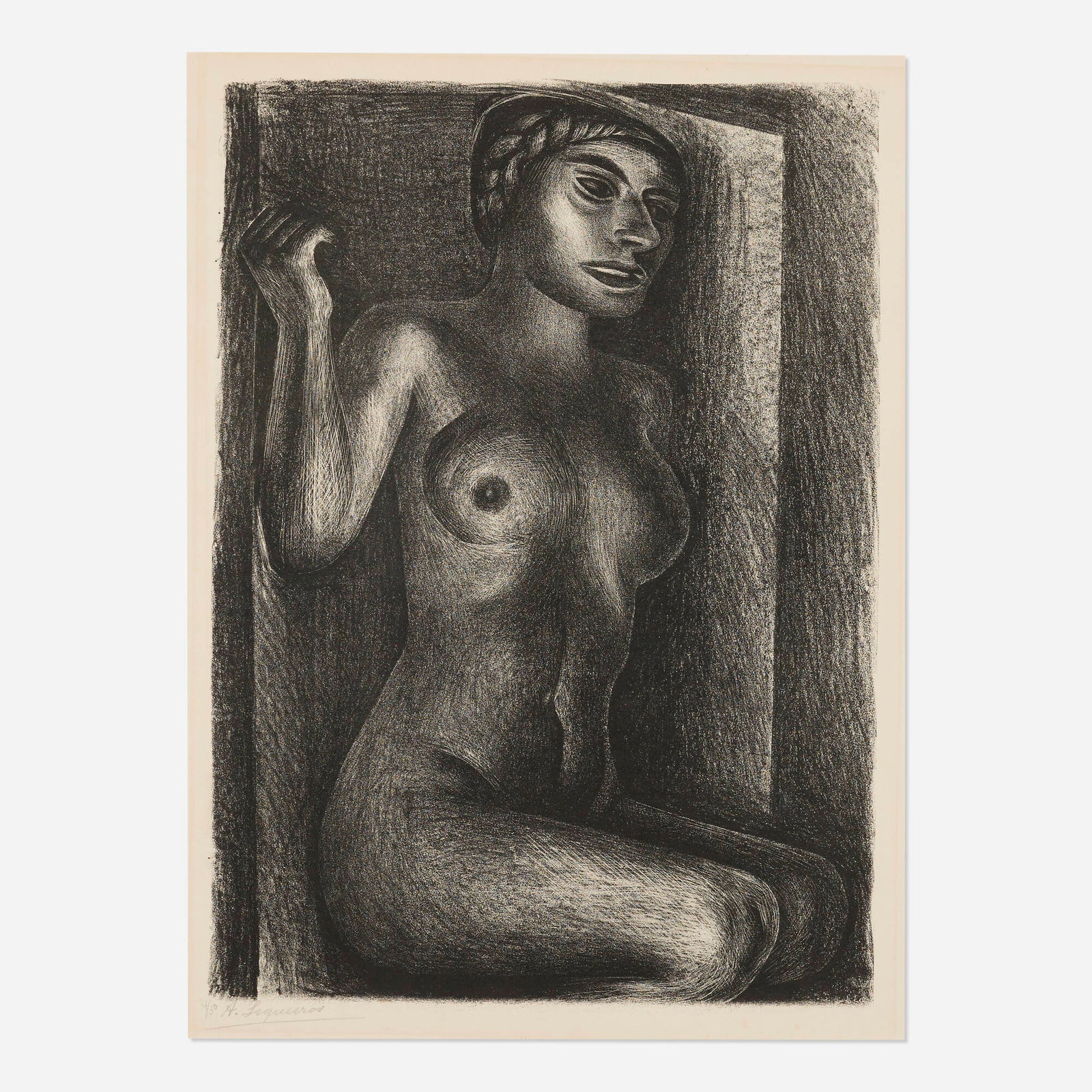 David Alfaro Siqueiros, Desnudo: David Alfaro Siqueiros Desnudo 1930 lithograph image: 22.5 h x 16.25 w in (57 x 41 cm) sheet: 26.25 h x 20 w in (67 x 51 cm) Signed and numbered to lower left '4/50 A. Siqueiros'.