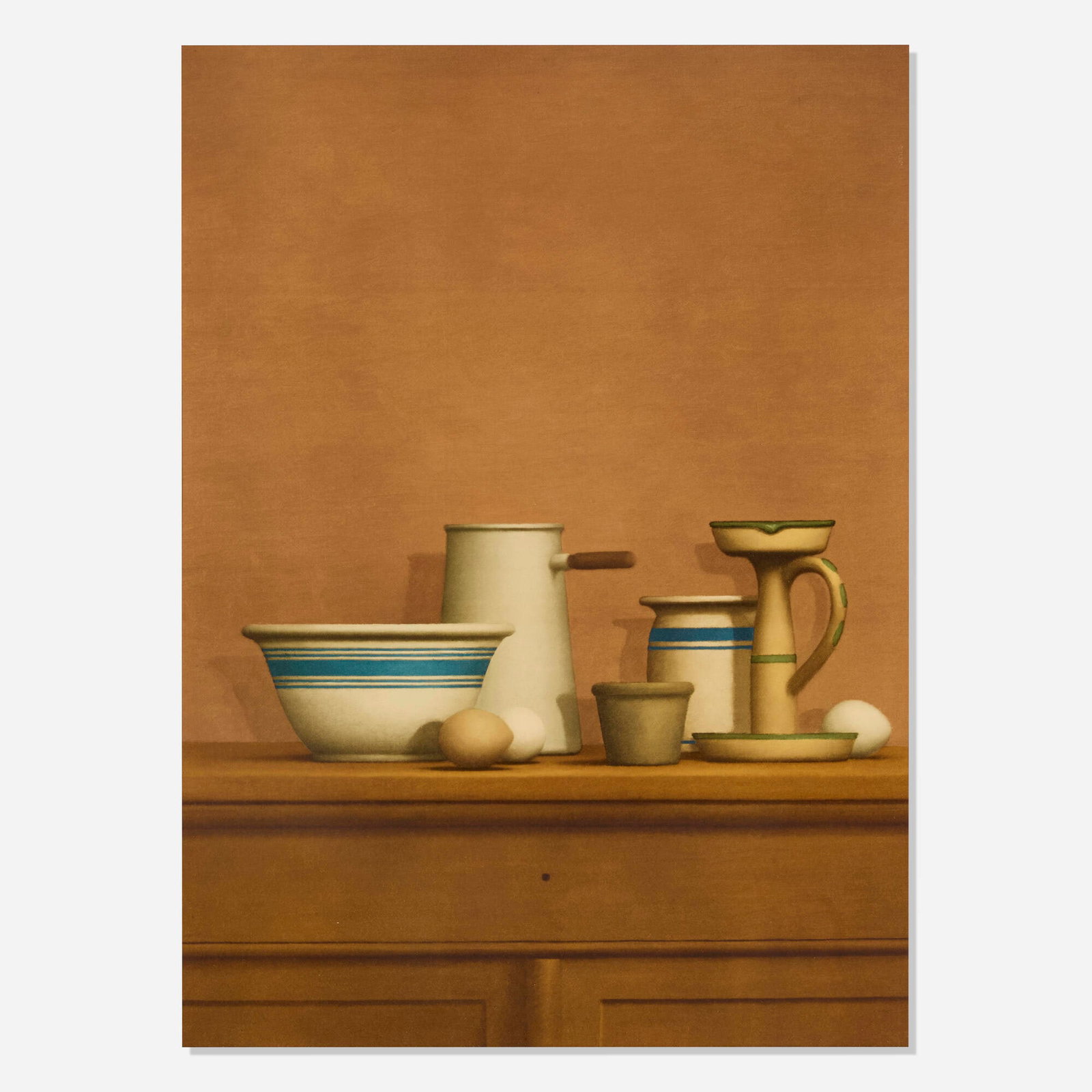 William H. Bailey, Still Life with Eggs, Candlestick and Bowl: William H. Bailey Still Life with Eggs, Candlestick and Bowl (from the America: The Third Century portfolio) 1976 collotype in colors sight: 28.5 h x 21.5 w in (72 x 55 cm) This work is from the