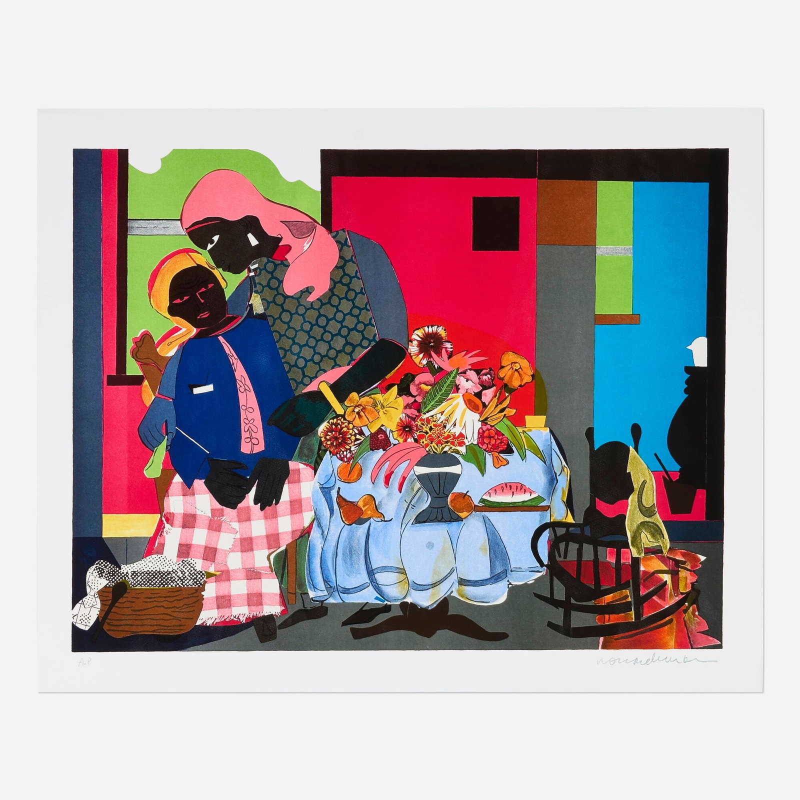 Romare Bearden, Morning (Carolina Morning): Romare Bearden Morning (Carolina Morning) 1979 lithograph in colors image: 19.125 h x 25 w in (49 x 63 cm) sheet: 22.375 h x 27.75 w in (57 x 70 cm) Numbered to lower left 'A.P.'. This work