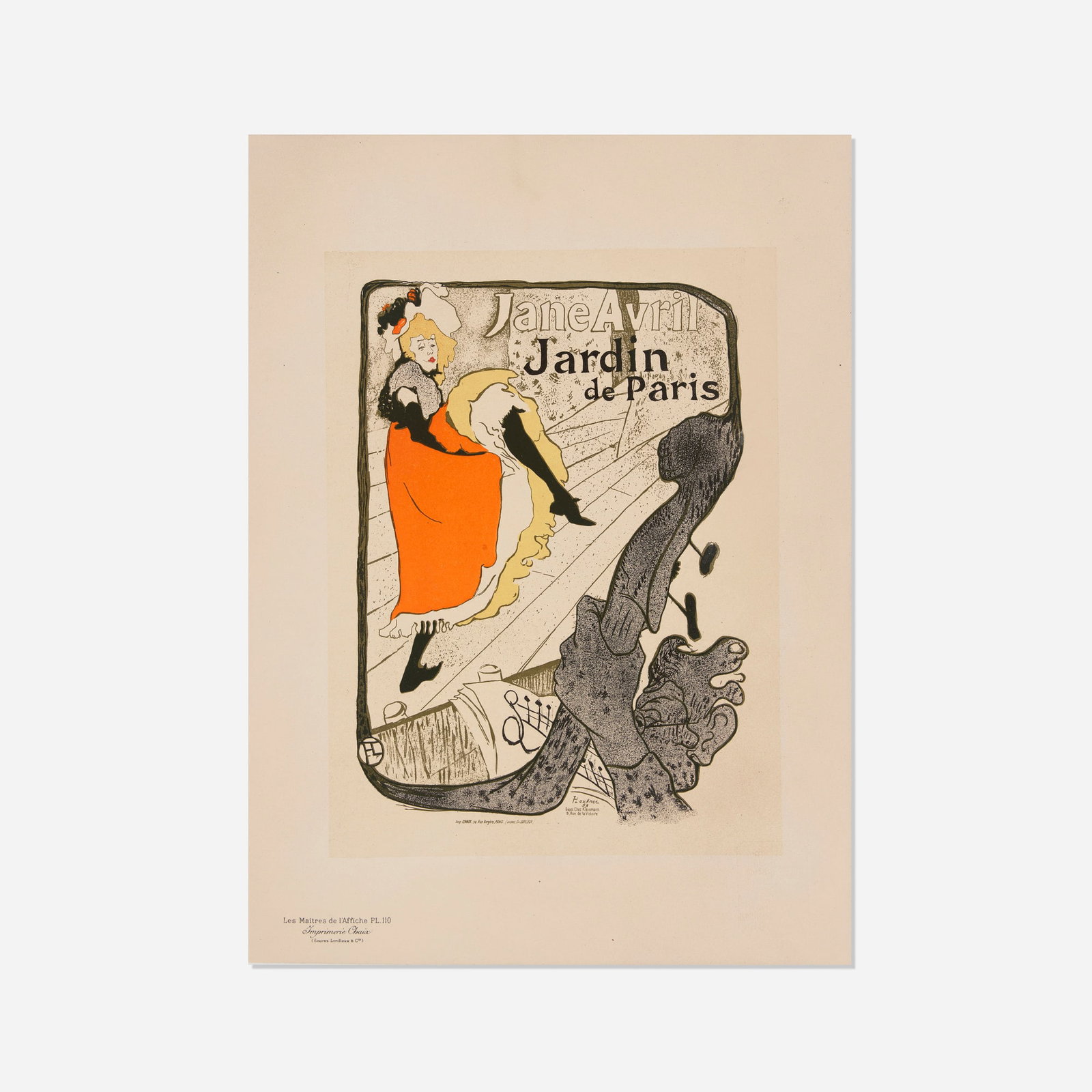 Henri de Toulouse-Lautrec, Jane Avril (from Les Maitres de l'Affiche): Henri de Toulouse-Lautrec Jane Avril (from Les Maitres de l'Affiche) 1898 lithograph in colors image: 10.25 h x 7.375 w in (26 x 19 cm) sheet: 15.75 h x 11.5 w in (40 x 29 cm) Publisher's