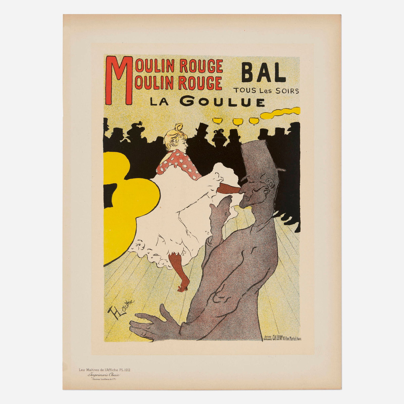Henri de Toulouse-Lautrec, Moulin Rouge (from Les Maitres de l'Affiche): Henri de Toulouse-Lautrec Moulin Rouge (from Les Maitres de l'Affiche) 1898 lithograph in colors image: 11.75 h x 8 w in (30 x 20 cm) sheet: 15.625 h x 11.5 w in (40 x 29 cm) Publisher's