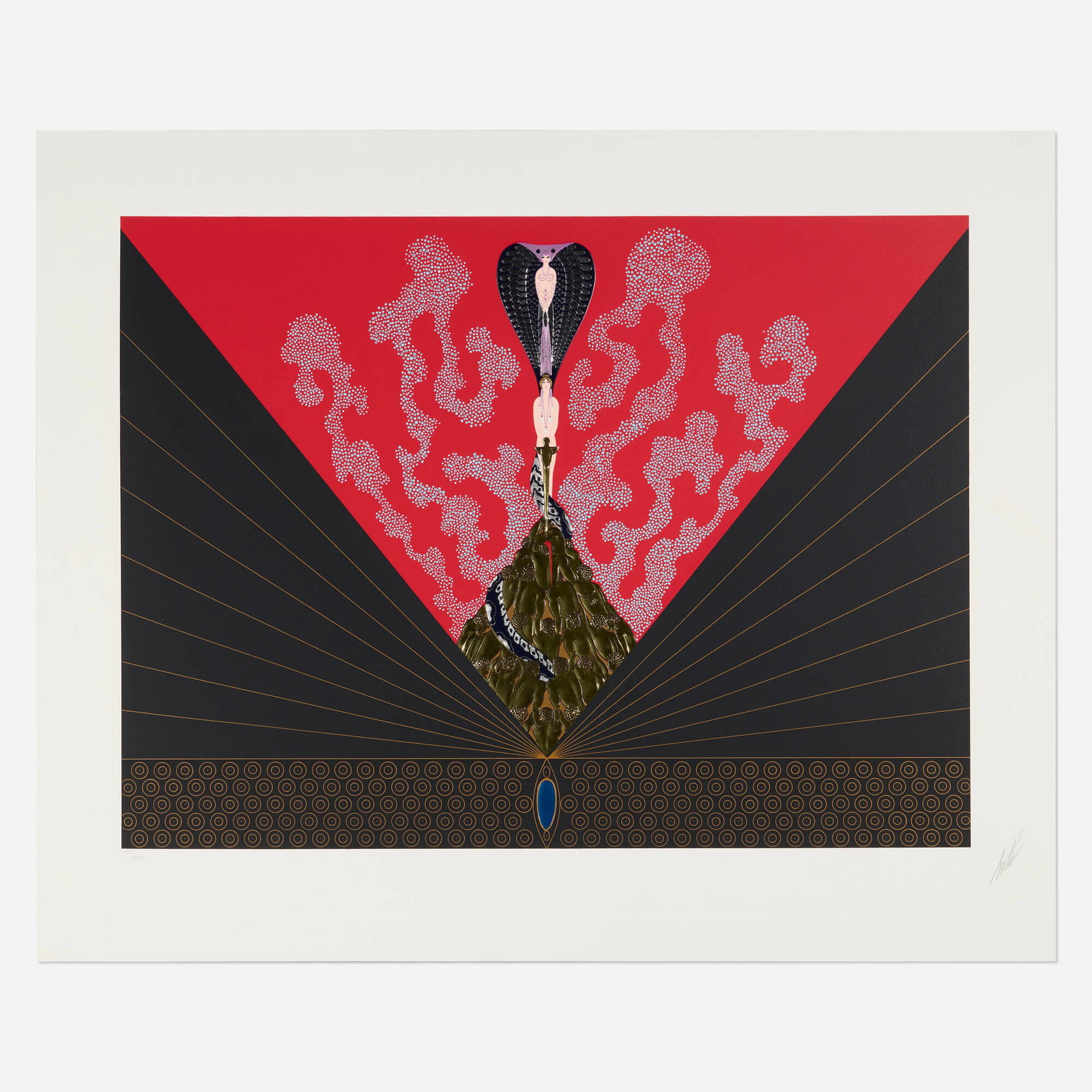 Erte (Romain de Tirtoff), The Triumph of the Courtesan: Erte (Romain de Tirtoff) The Triumph of the Courtesan 1987 embossed screenprint in colors image: 22.25 h x 30 w in (57 x 76 cm) sheet: 29.375 h x 36 w in (75 x 91 cm) Signed and numbered to