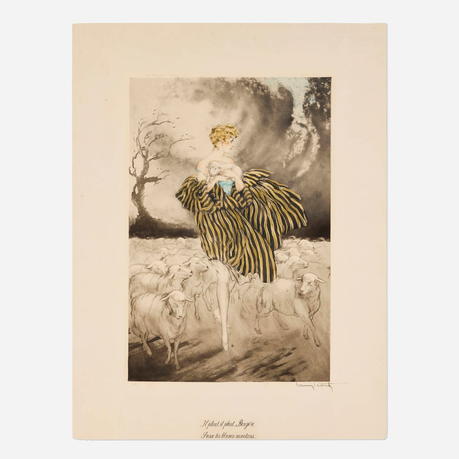 Louis Icart, Little Bo Peep: Louis Icart Little Bo Peep 1927 etching in colors on BFK Rives image: 20.25 h x 13.5 w in (51 x 34 cm) sheet: 27.75 h x 21 w in (70 x 53 cm) Signed and inscribed to lower edge '103 Loui