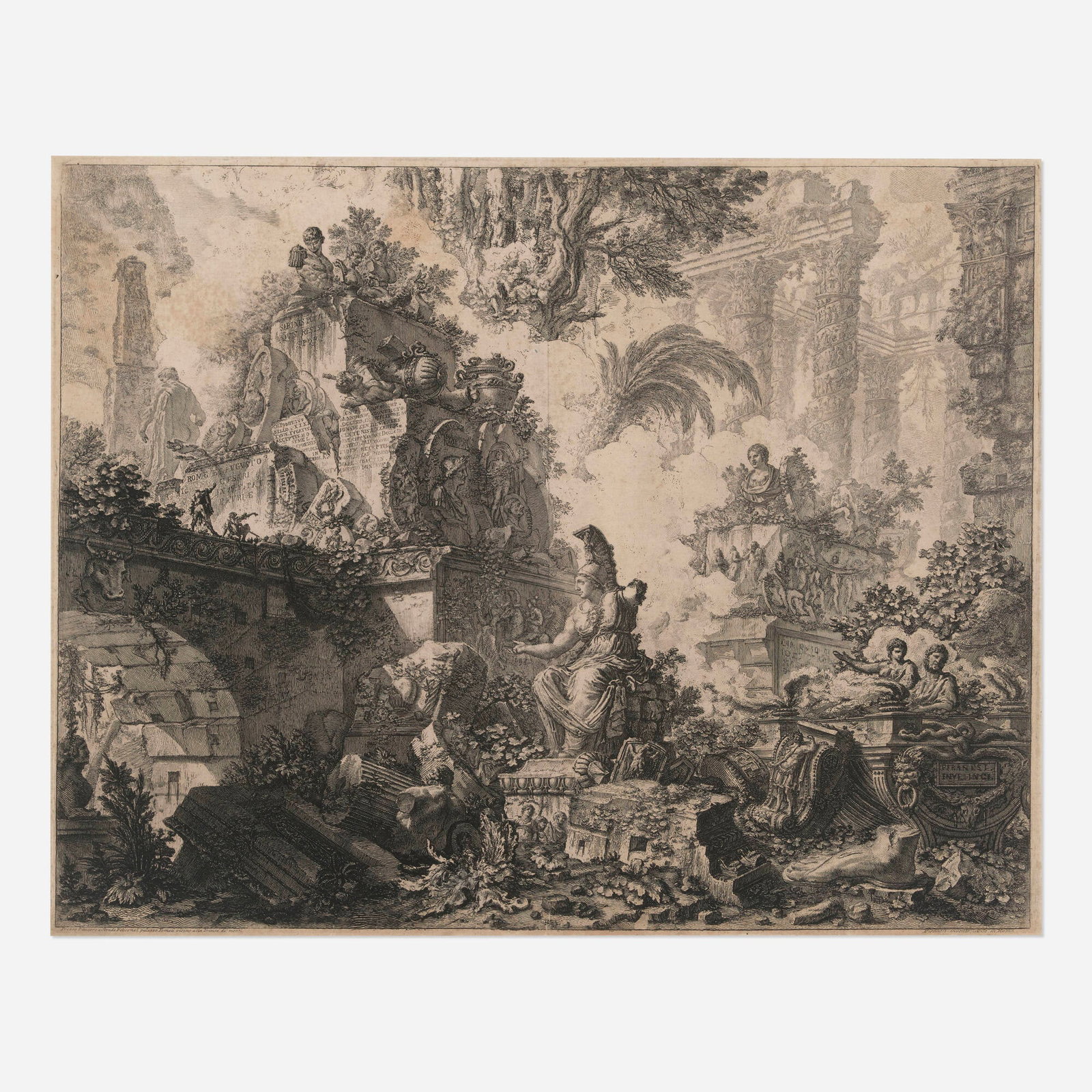 Giovanni Battista Piranesi, Statue of Minerva (frontispiece from Vedute di Roma): Giovanni Battista Piranesi Statue of Minerva (frontispiece from Vedute di Roma) c. 1748 etching image: 19.625 h x 25 w in (50 x 63 cm) sheet: 20.5 h x 27 w in (52 x 69 cm) Literatur